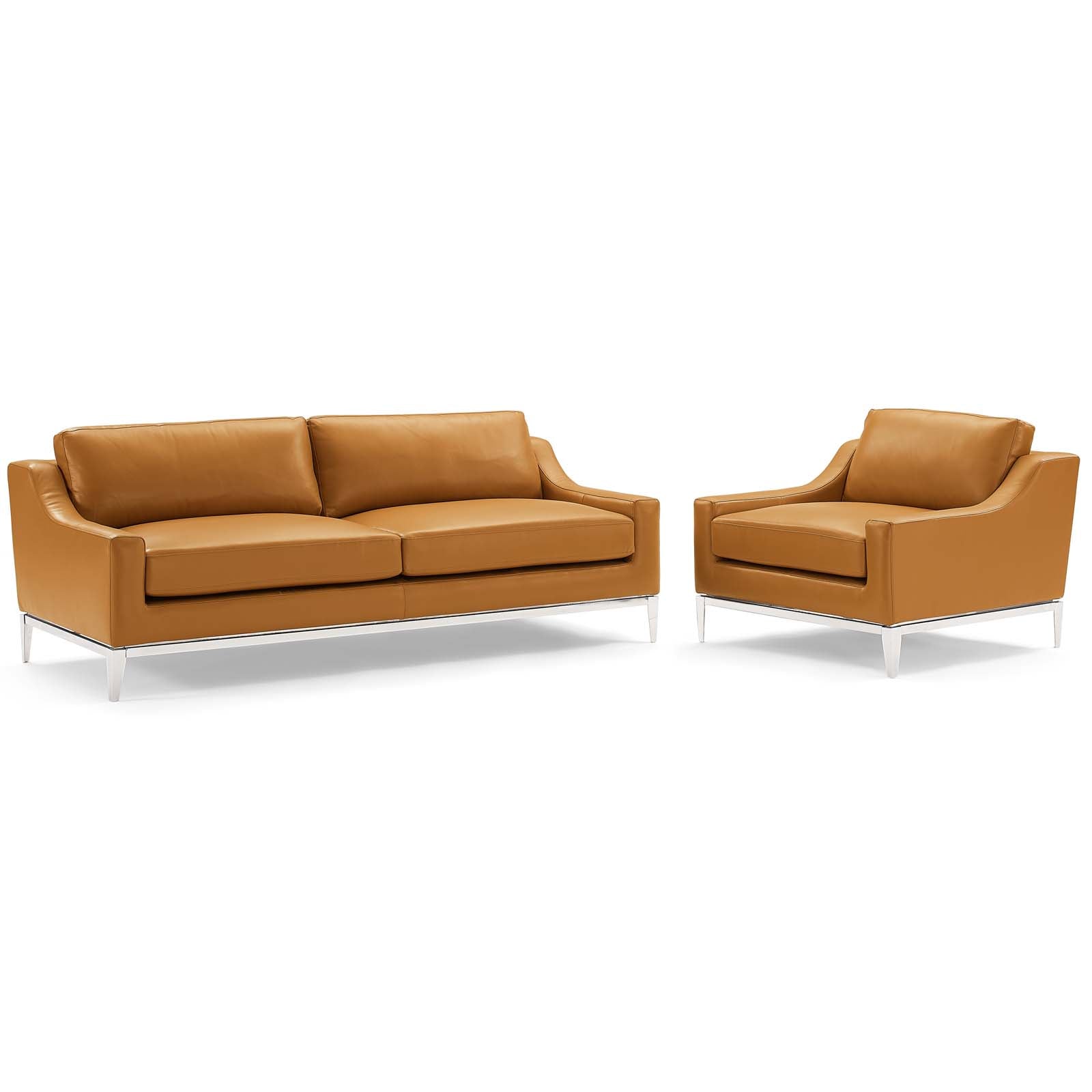 Harness Stainless Steel Base Leather Sofa & Armchair Set - East Shore Modern Home Furnishings