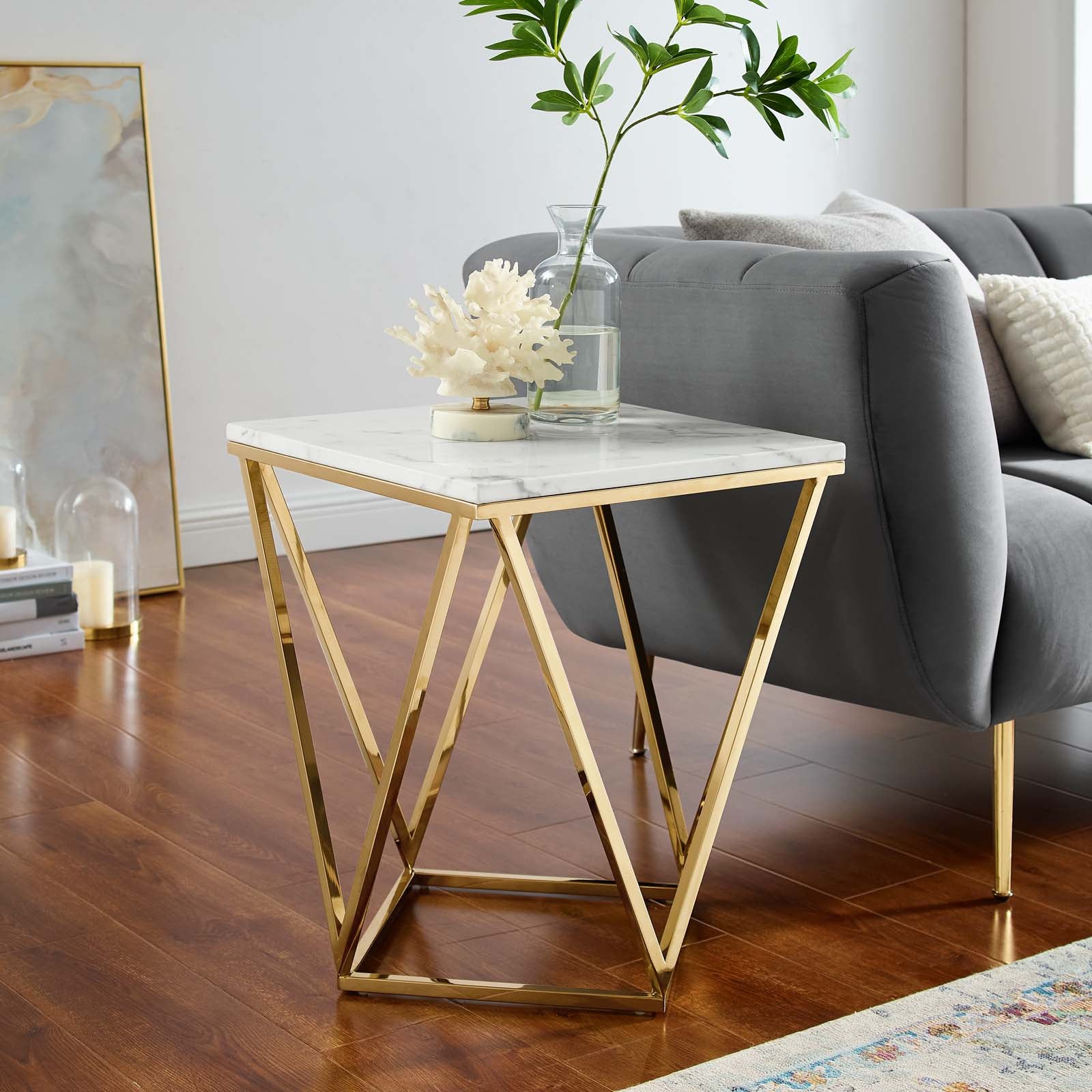 Vertex Gold Metal Stainless Steel End Table - East Shore Modern Home Furnishings