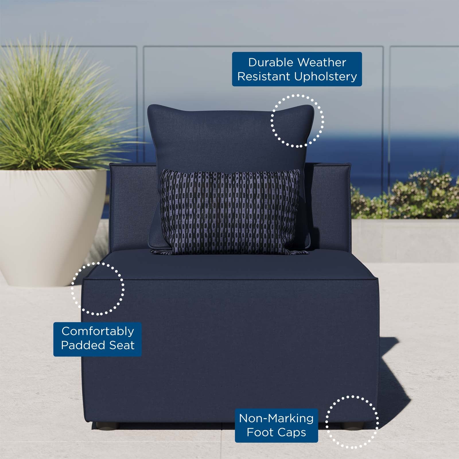 Saybrook Outdoor Patio Upholstered Sectional Sofa Armless Chair - East Shore Modern Home Furnishings
