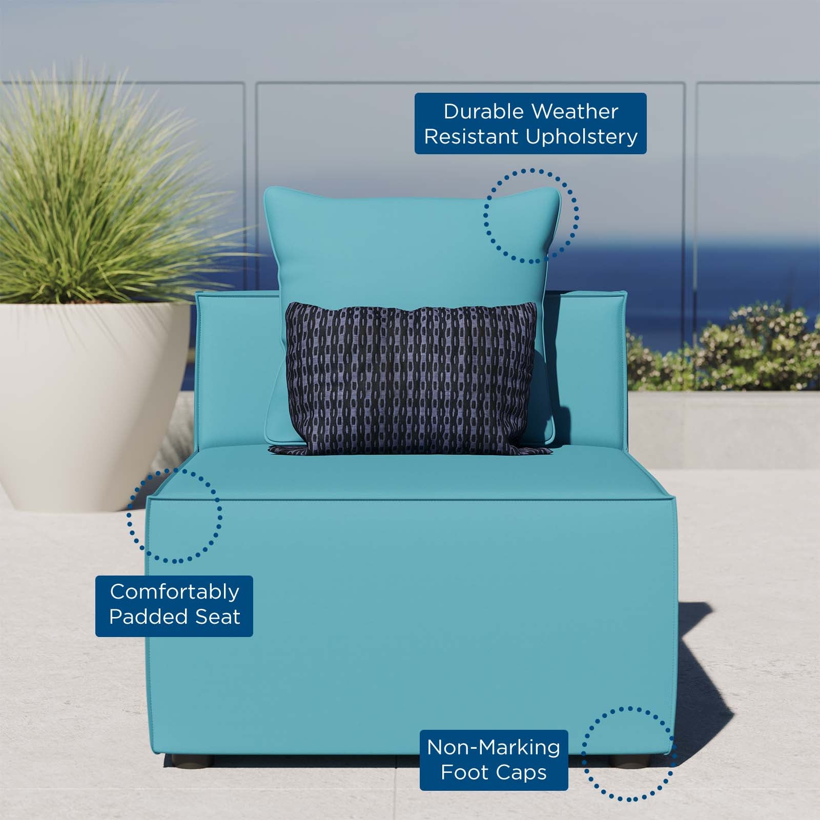 Saybrook Outdoor Patio Upholstered Sectional Sofa Armless Chair - East Shore Modern Home Furnishings
