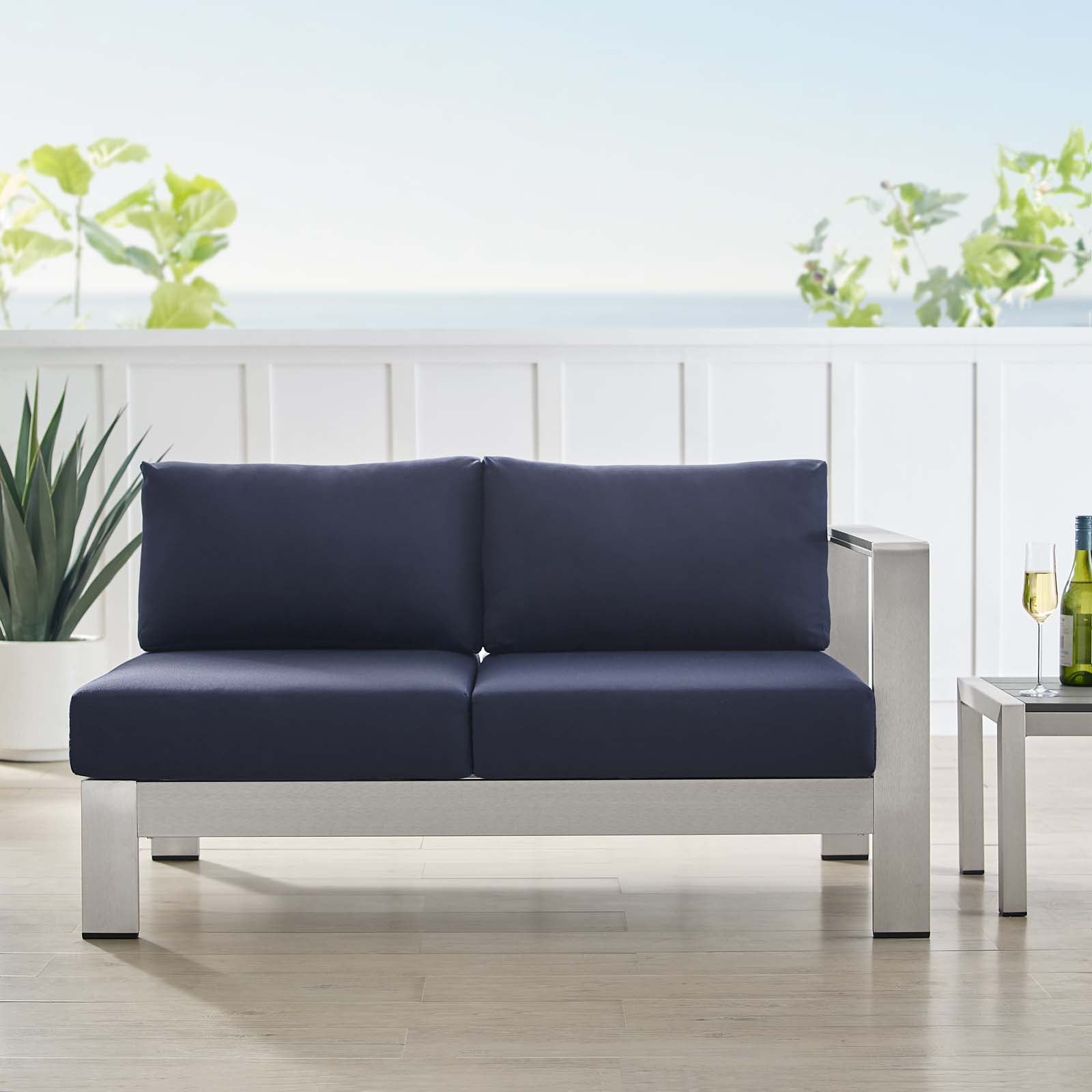 Shore Sunbrella® Fabric Aluminum Outdoor Patio Right-Arm Loveseat - East Shore Modern Home Furnishings