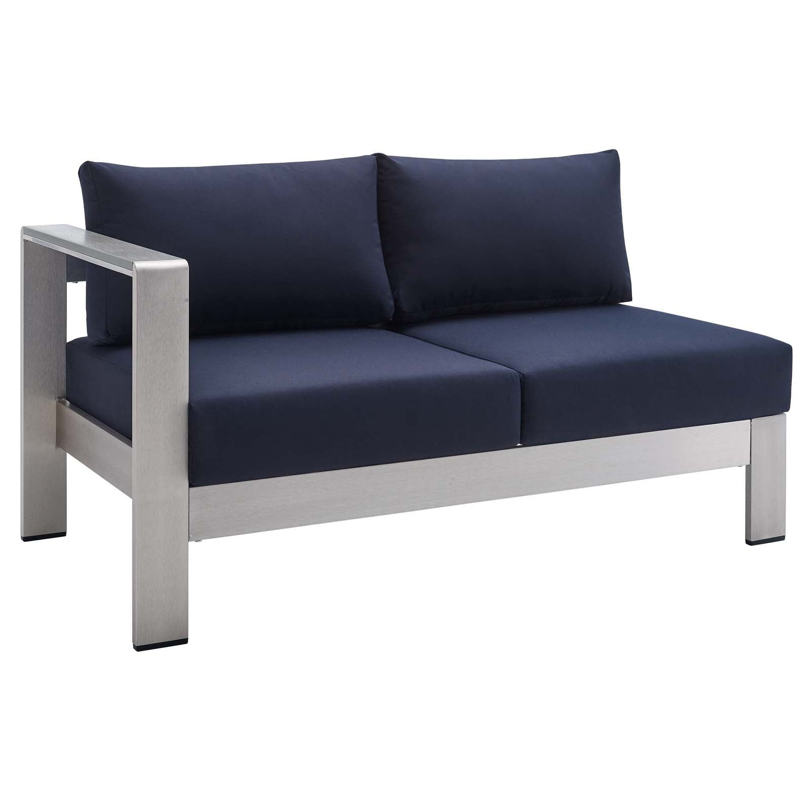 Shore Sunbrella® Fabric Aluminum Outdoor Patio Left-Arm Loveseat - East Shore Modern Home Furnishings