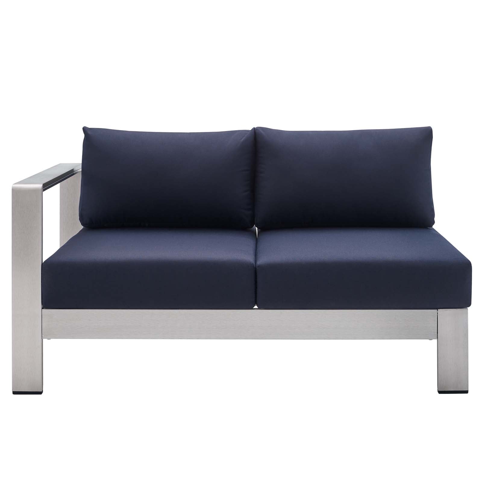 Shore Sunbrella® Fabric Aluminum Outdoor Patio Left-Arm Loveseat - East Shore Modern Home Furnishings