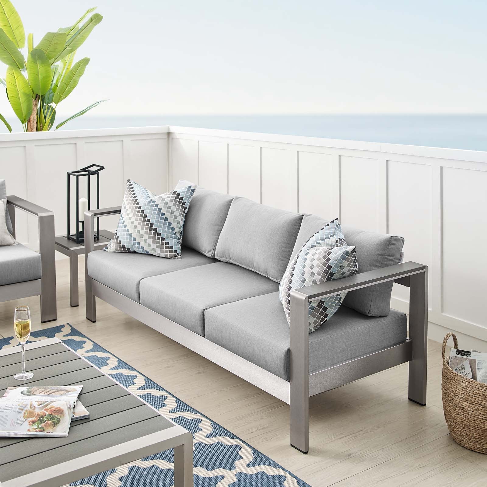 Shore Sunbrella® Fabric Aluminum Outdoor Patio Sofa - East Shore Modern Home Furnishings
