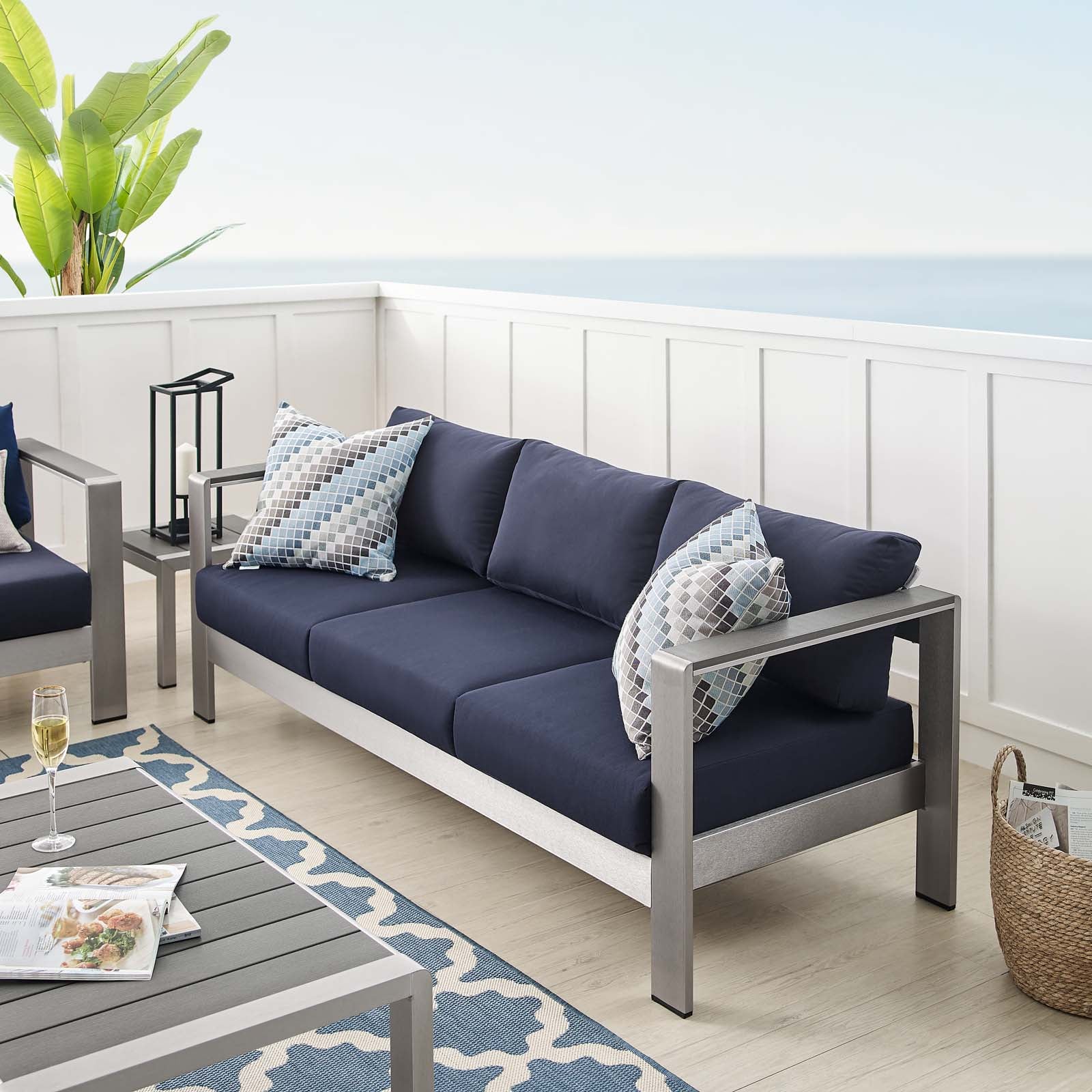 Shore Sunbrella® Fabric Aluminum Outdoor Patio Sofa - East Shore Modern Home Furnishings