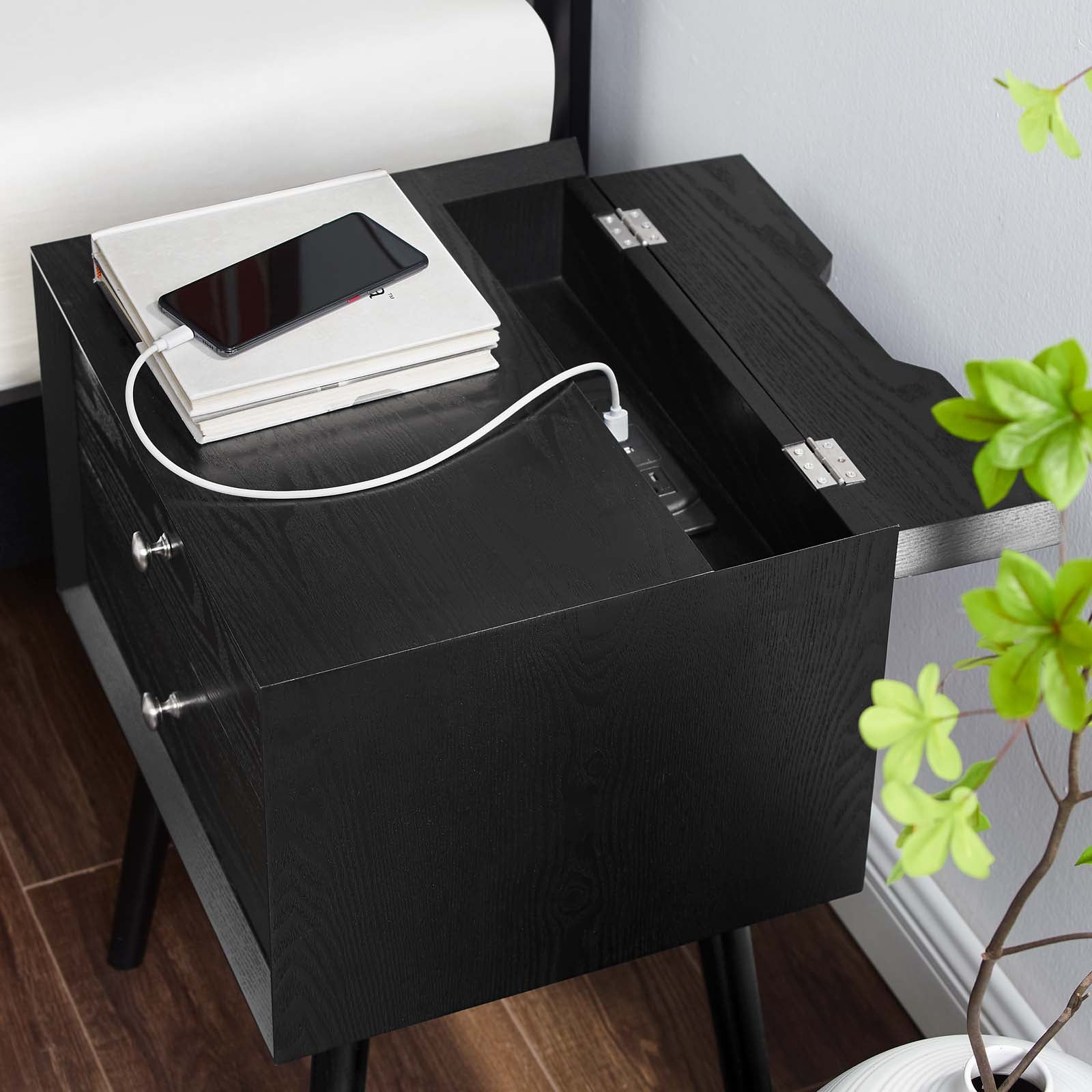 Ember Wood Nightstand With USB Ports - East Shore Modern Home Furnishings