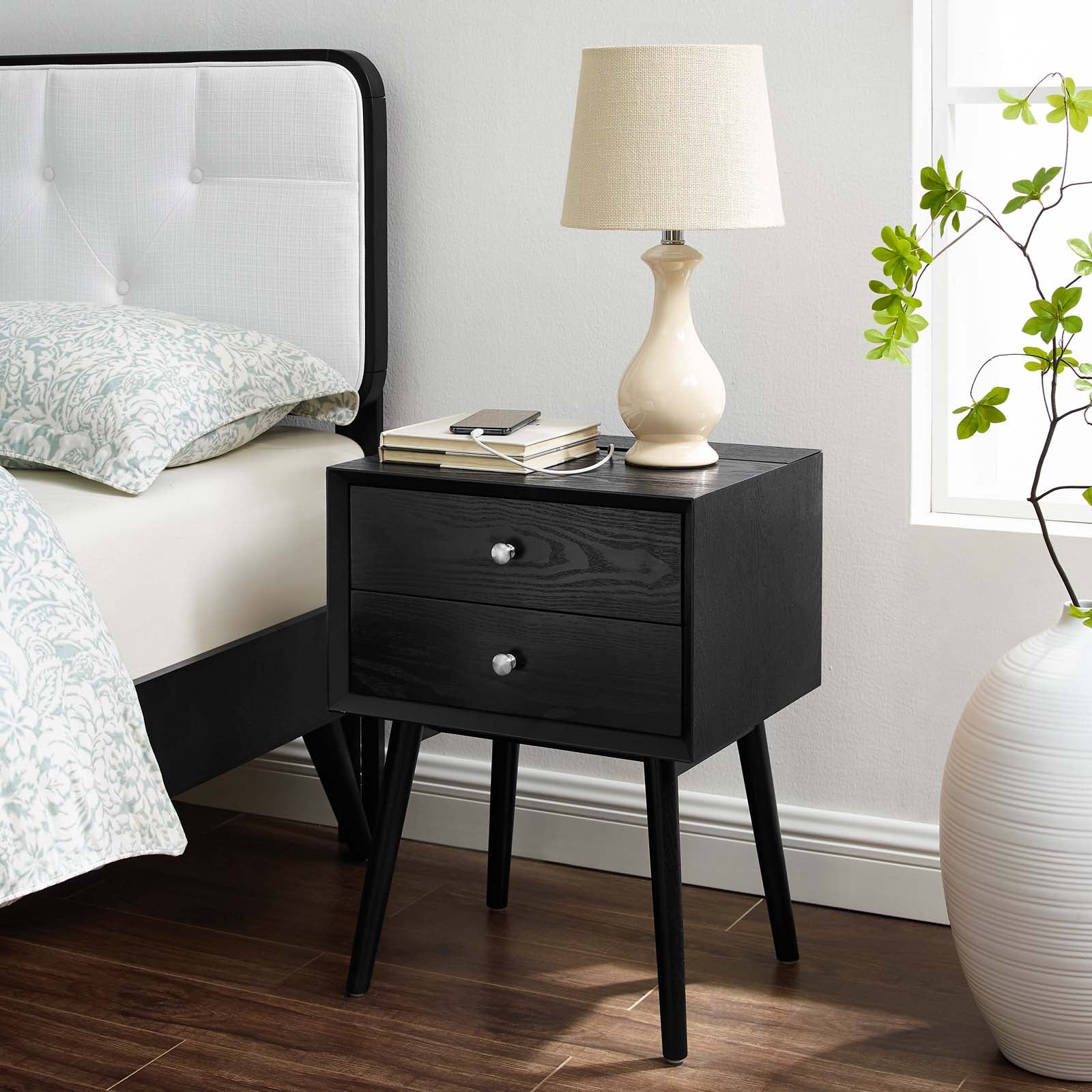 Ember Wood Nightstand With USB Ports
