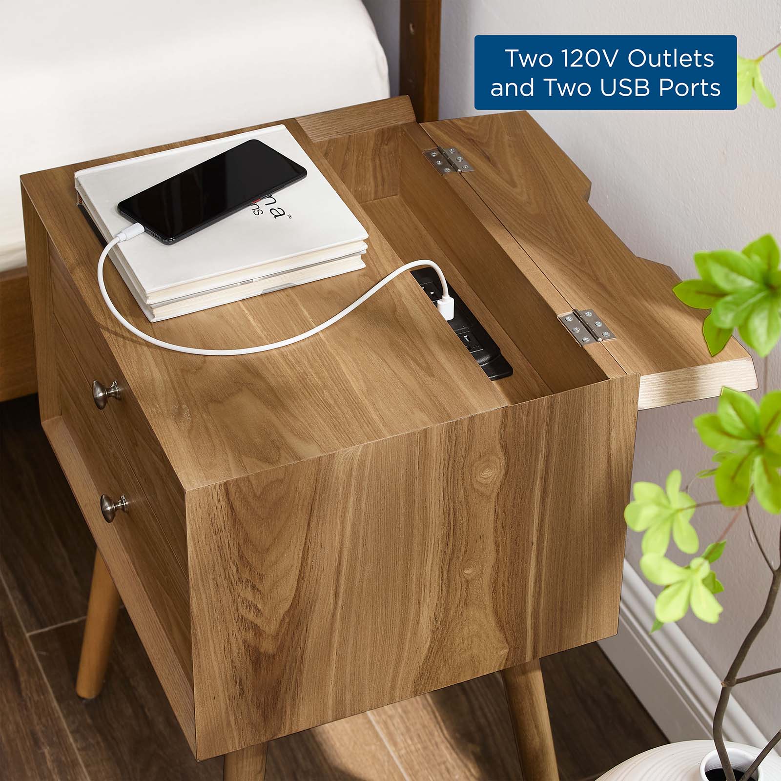 Ember Wood Nightstand With USB Ports - East Shore Modern Home Furnishings