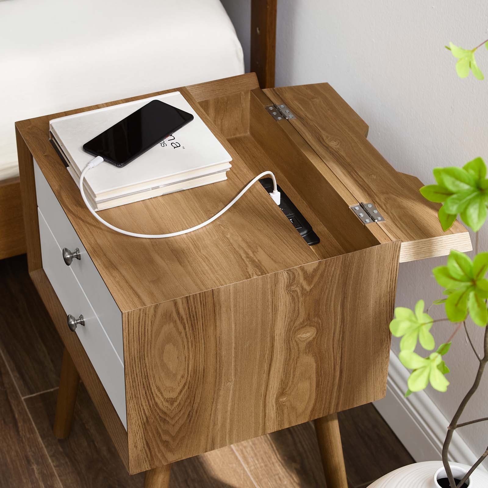 Ember Wood Nightstand With USB Ports - East Shore Modern Home Furnishings