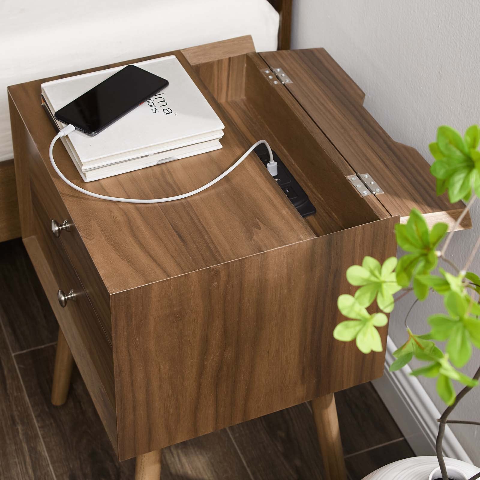 Ember Wood Nightstand With USB Ports - East Shore Modern Home Furnishings