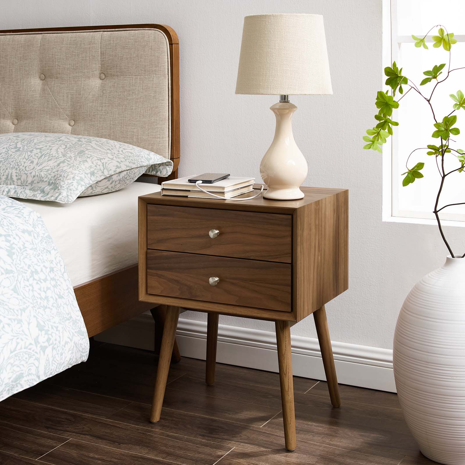 Ember Wood Nightstand With USB Ports - East Shore Modern Home Furnishings