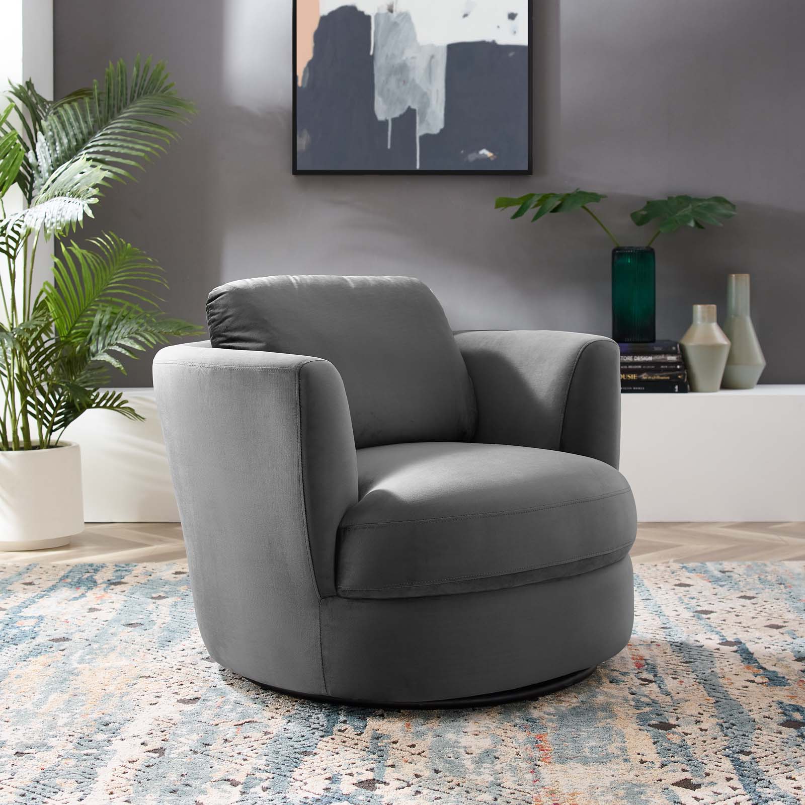 Pirouette Performance Velvet Swivel Armchair - East Shore Modern Home Furnishings