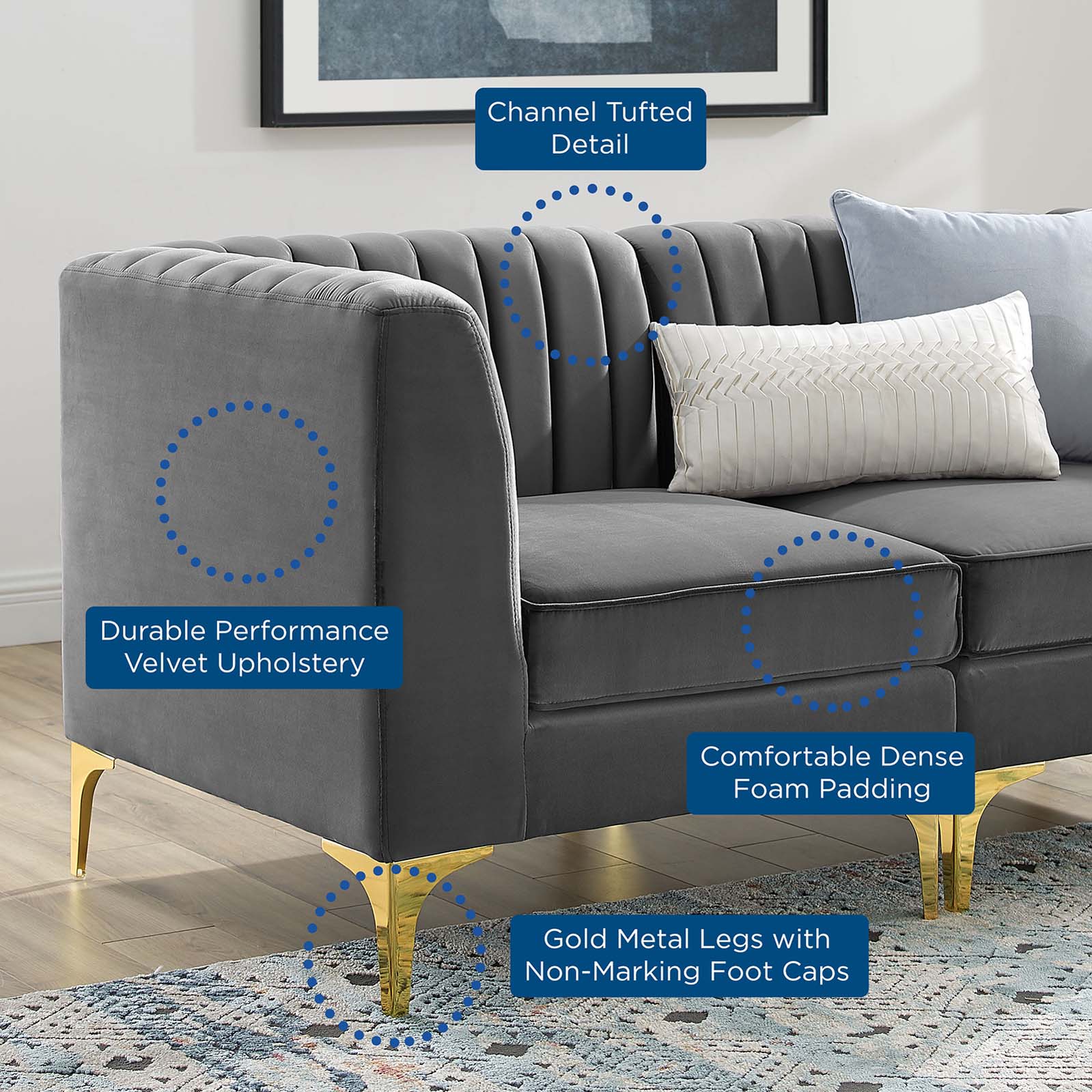 Triumph Channel Tufted Performance Velvet 5-Piece Sectional Sofa - East Shore Modern Home Furnishings