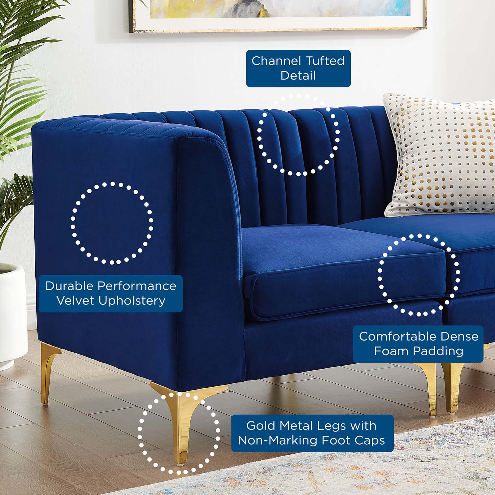Triumph Channel Tufted Performance Velvet 5-Piece Sectional Sofa - East Shore Modern Home Furnishings