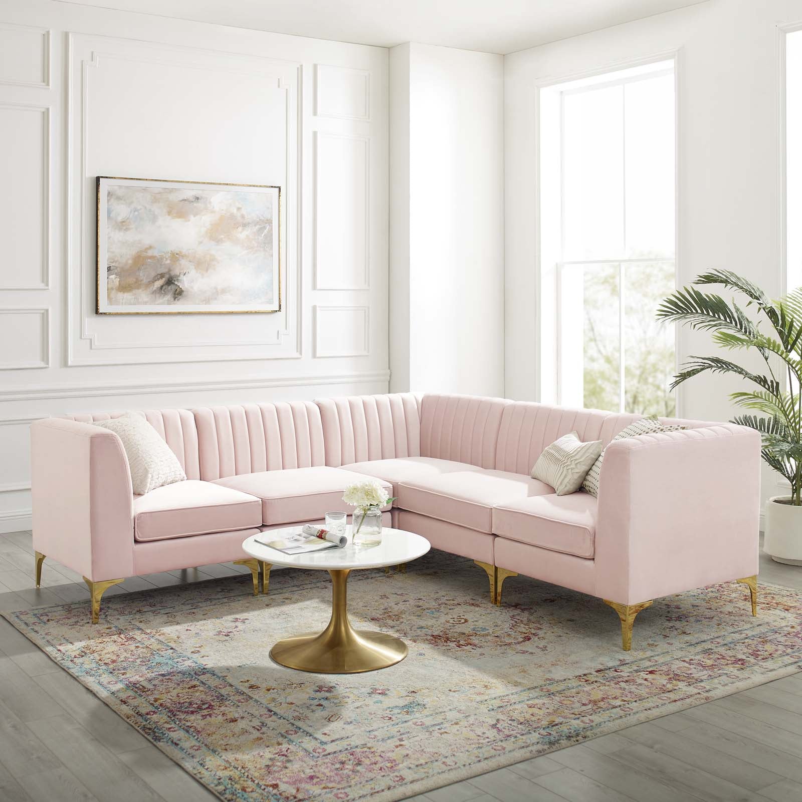 Triumph Channel Tufted Performance Velvet 5-Piece Sectional Sofa - East Shore Modern Home Furnishings