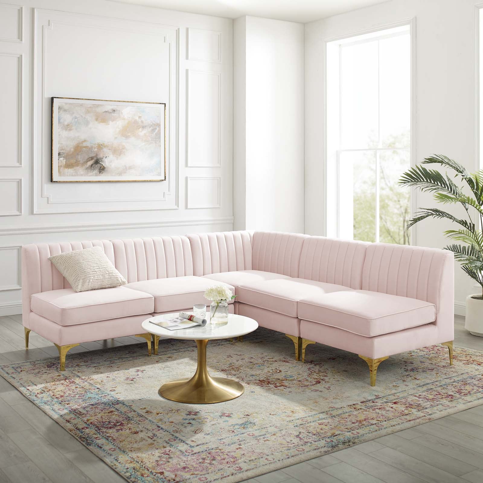 Triumph Channel Tufted Performance Velvet 5-Piece Sectional Sofa