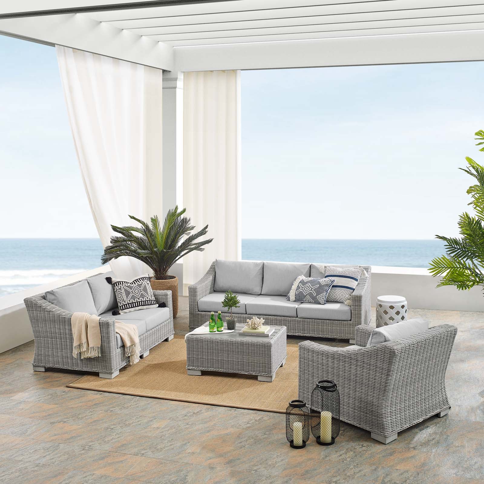 Conway Sunbrella® Outdoor Patio Wicker Rattan 4-Piece Furniture Set - East Shore Modern Home Furnishings