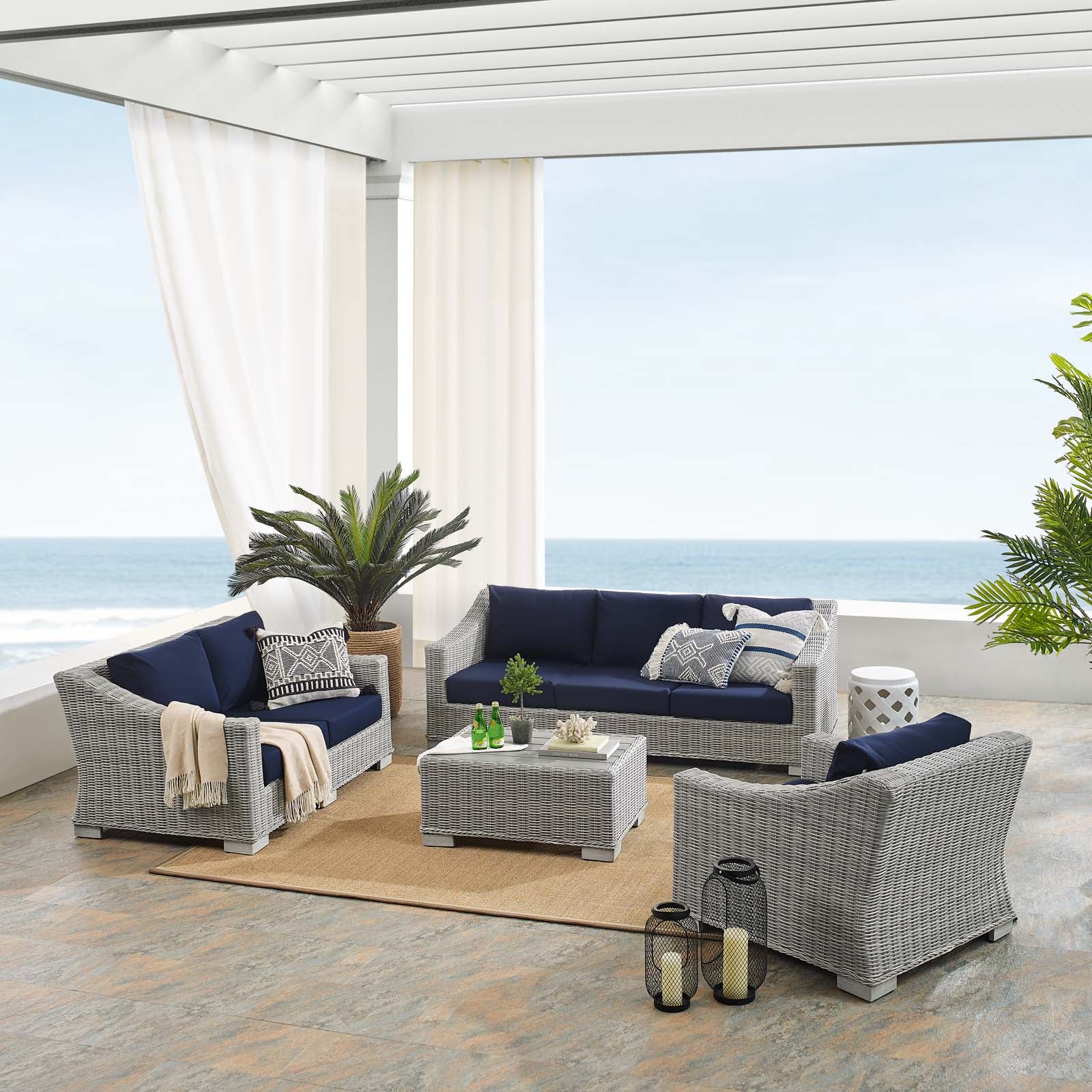 Conway Sunbrella® Outdoor Patio Wicker Rattan 4-Piece Furniture Set - East Shore Modern Home Furnishings