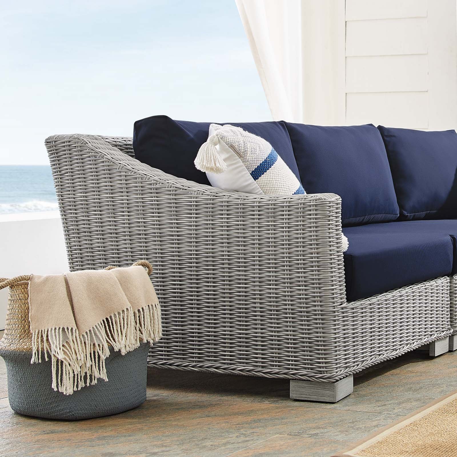 Conway Sunbrella® Outdoor Patio Wicker Rattan 5-Piece Sectional Sofa Set - East Shore Modern Home Furnishings
