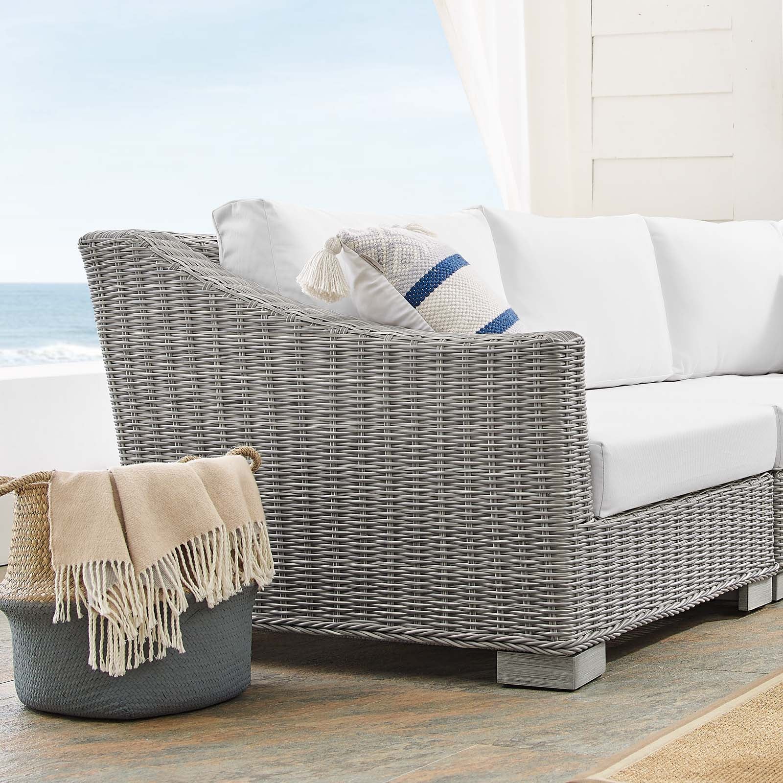 Conway Sunbrella® Outdoor Patio Wicker Rattan 5-Piece Sectional Sofa Set - East Shore Modern Home Furnishings