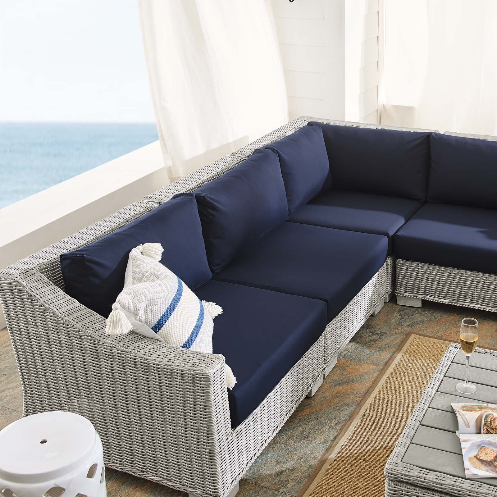 Conway Sunbrella® Outdoor Patio Wicker Rattan 9-Piece Sectional Sofa Set - East Shore Modern Home Furnishings