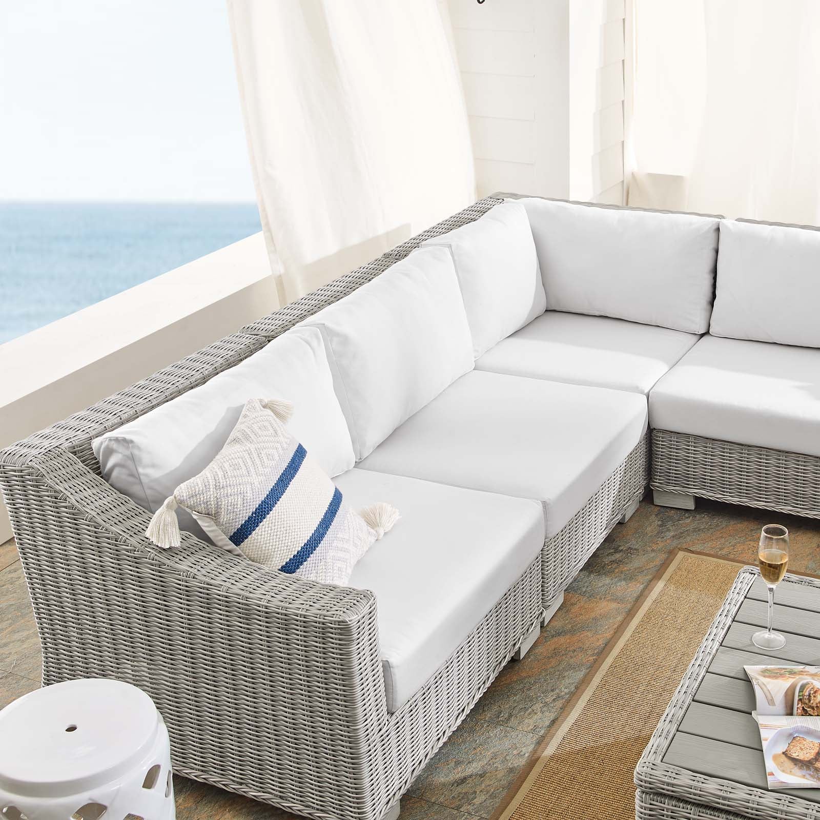 Conway Sunbrella® Outdoor Patio Wicker Rattan 9-Piece Sectional Sofa Set