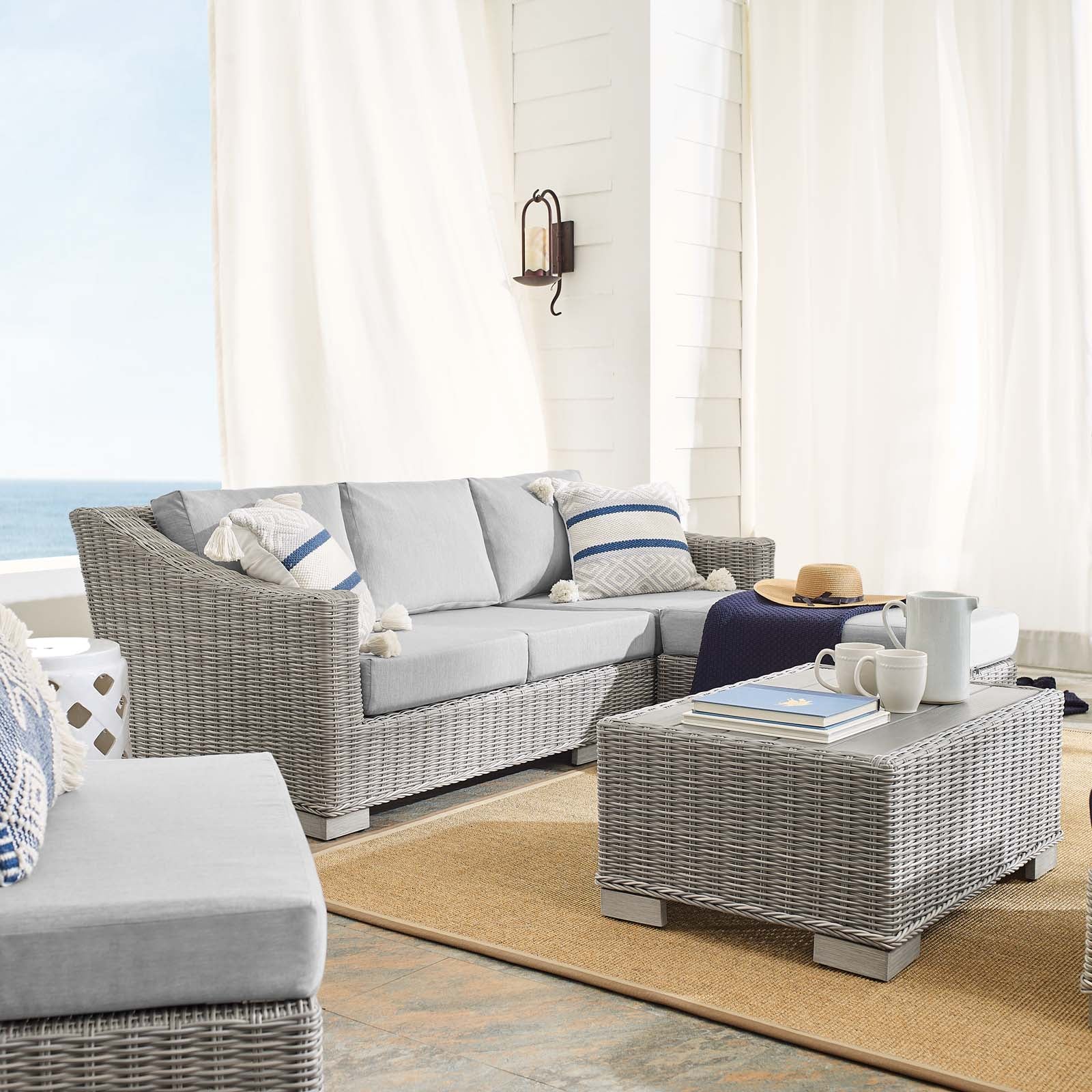 Conway Sunbrella® Outdoor Patio Wicker Rattan 5-Piece Furniture Set - East Shore Modern Home Furnishings