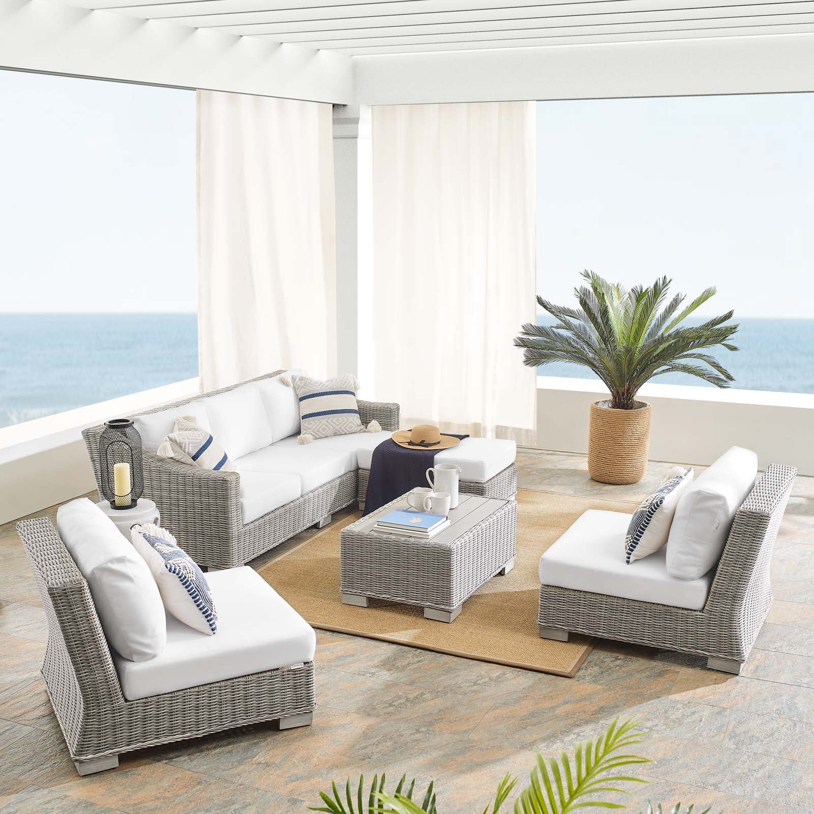 Conway Sunbrella® Outdoor Patio Wicker Rattan 5-Piece Furniture Set