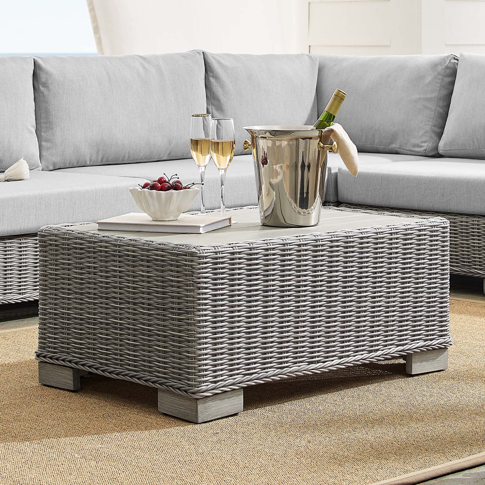 Conway Sunbrella® Outdoor Patio Wicker Rattan 7-Piece Sectional Sofa Set - East Shore Modern Home Furnishings