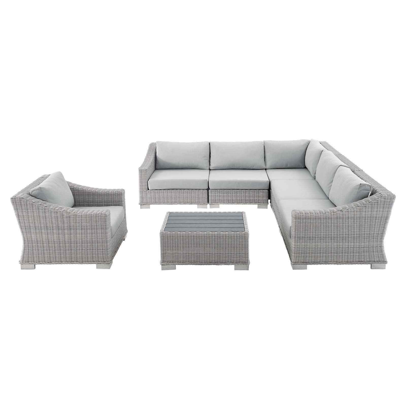 Conway Sunbrella® Outdoor Patio Wicker Rattan 7-Piece Sectional Sofa Set - East Shore Modern Home Furnishings