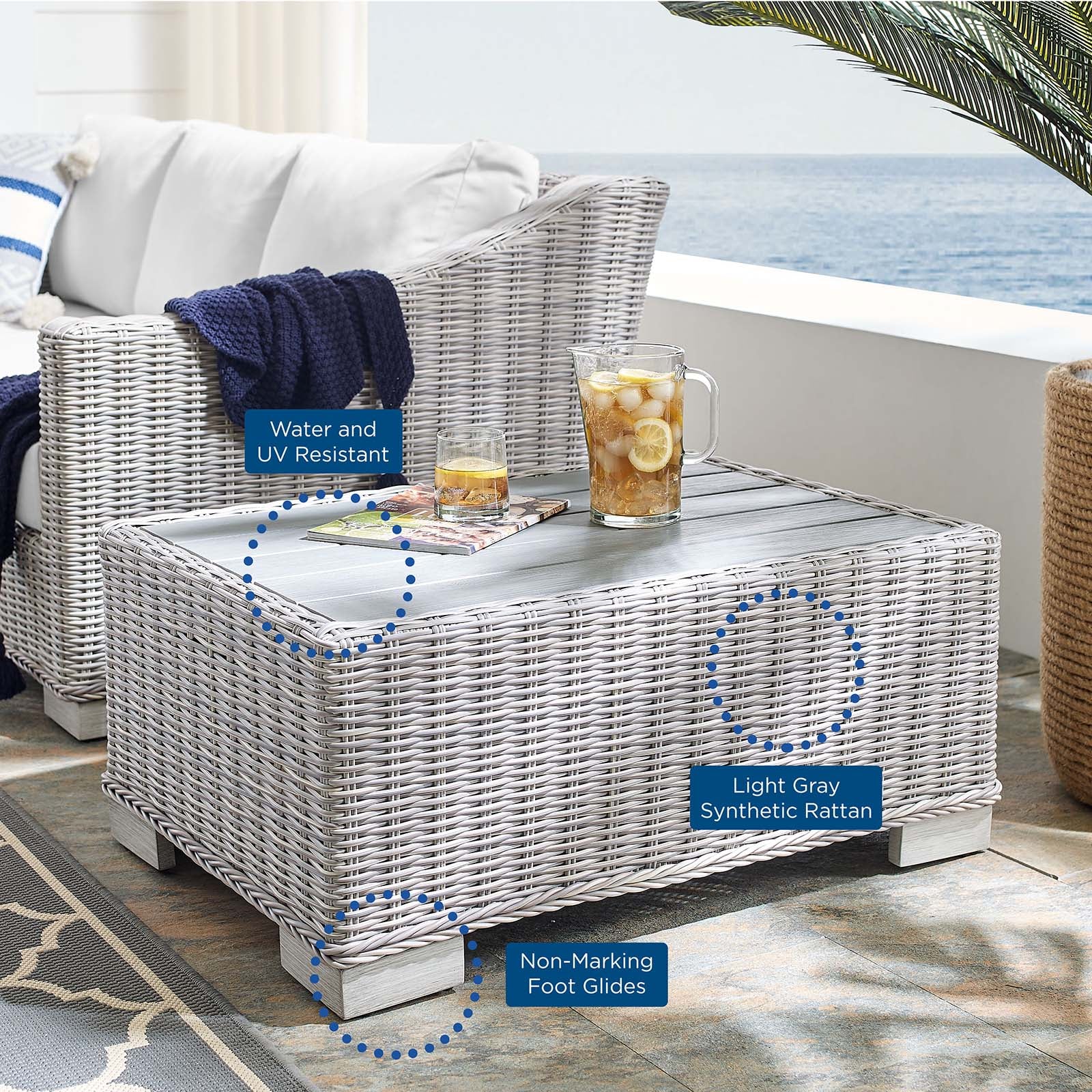 Conway Sunbrella® Outdoor Patio Wicker Rattan 7-Piece Sectional Sofa Set - East Shore Modern Home Furnishings