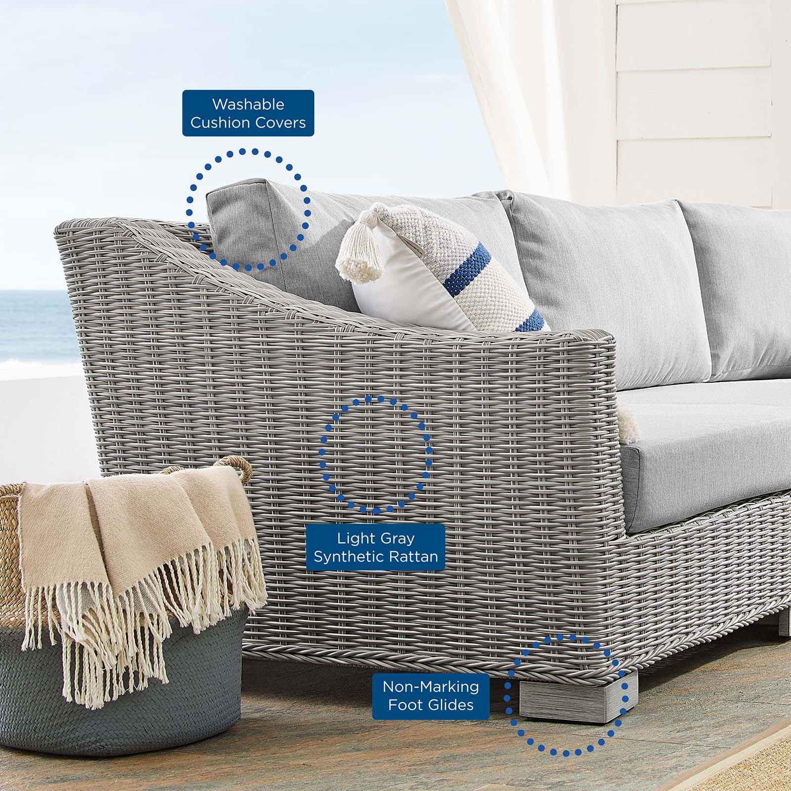 Conway Sunbrella® Outdoor Patio Wicker Rattan 7-Piece Sectional Sofa Set - East Shore Modern Home Furnishings