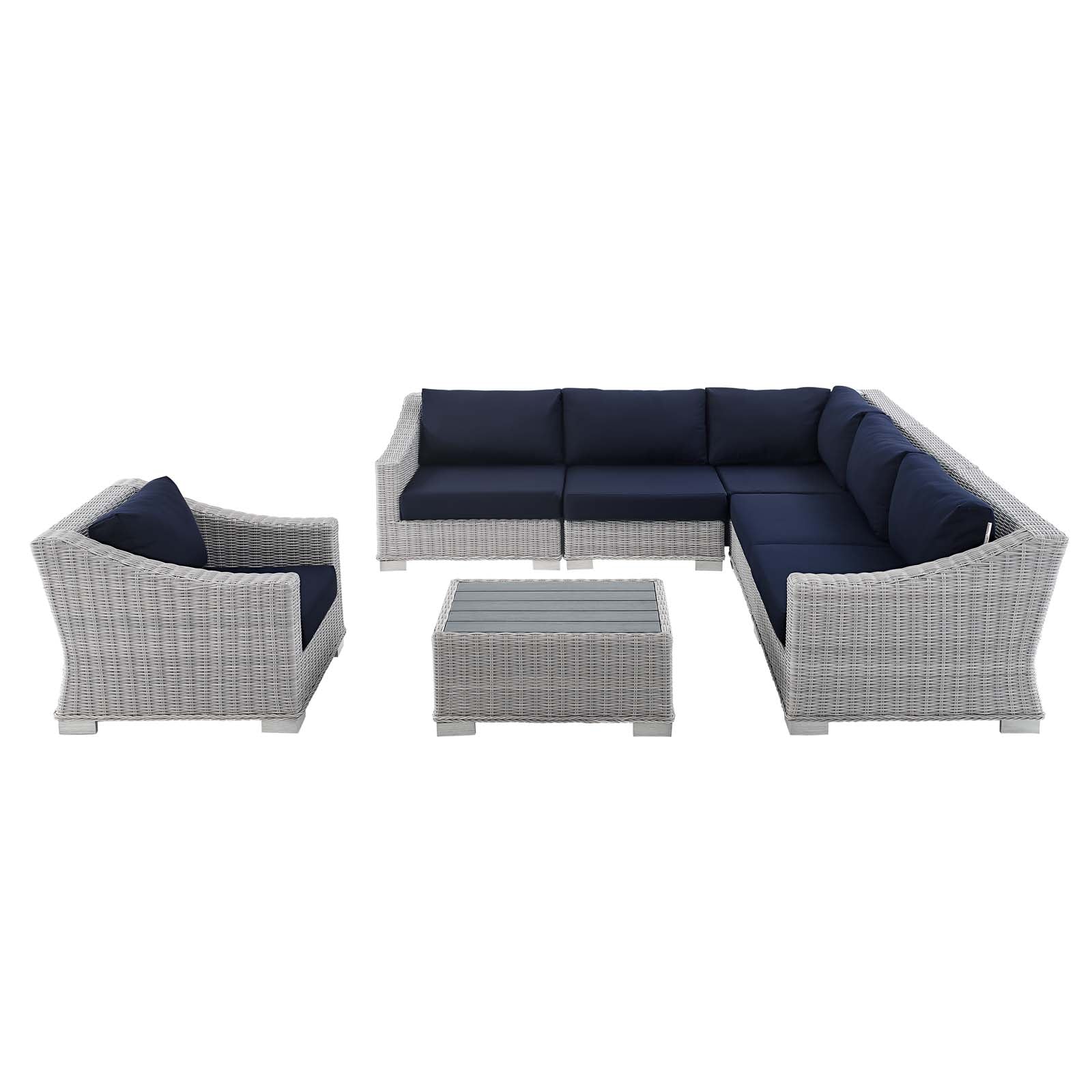 Conway Sunbrella® Outdoor Patio Wicker Rattan 7-Piece Sectional Sofa Set - East Shore Modern Home Furnishings