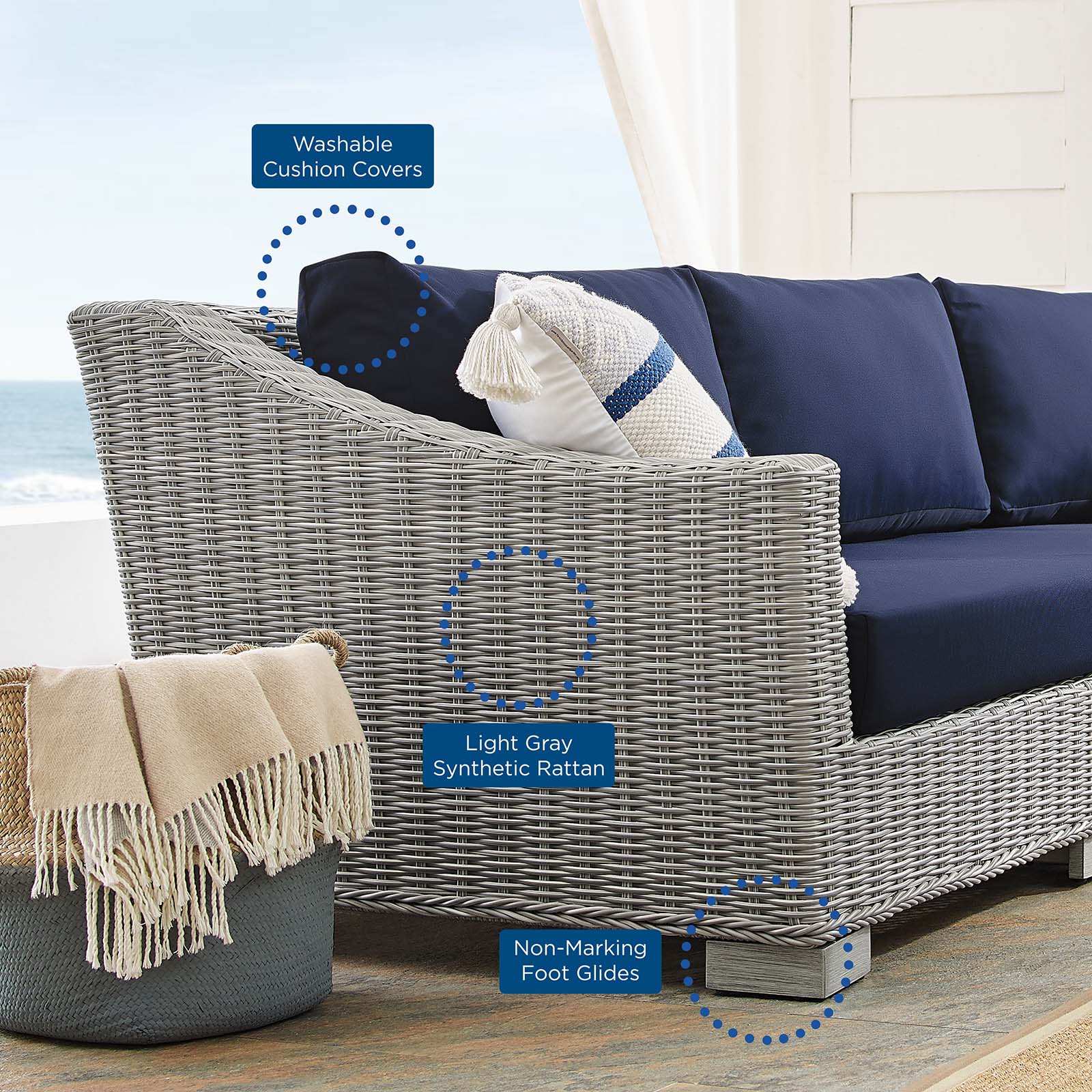 Conway Sunbrella® Outdoor Patio Wicker Rattan 7-Piece Sectional Sofa Set - East Shore Modern Home Furnishings