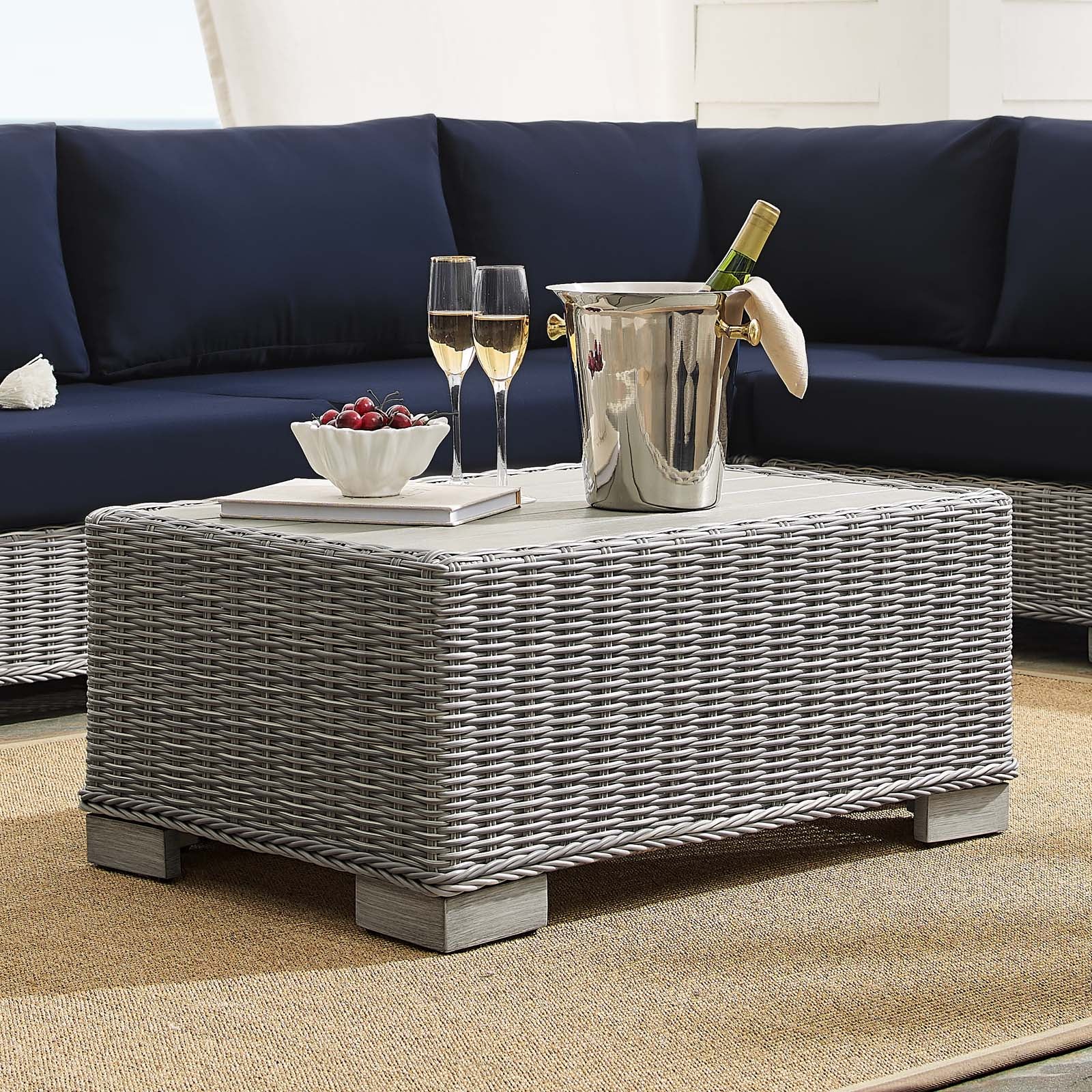 Conway Sunbrella® Outdoor Patio Wicker Rattan 7-Piece Sectional Sofa Set - East Shore Modern Home Furnishings
