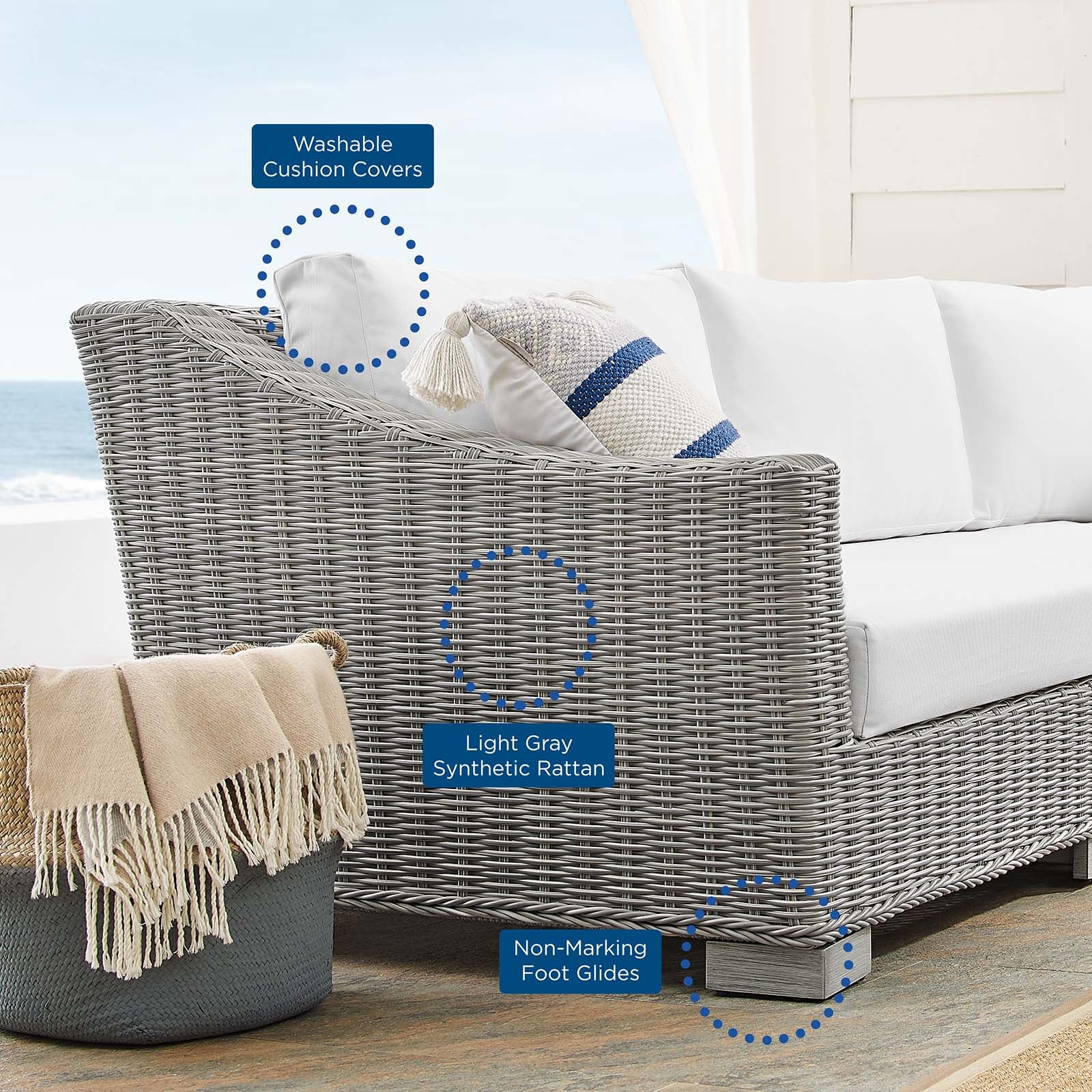 Conway Sunbrella® Outdoor Patio Wicker Rattan 7-Piece Sectional Sofa Set - East Shore Modern Home Furnishings