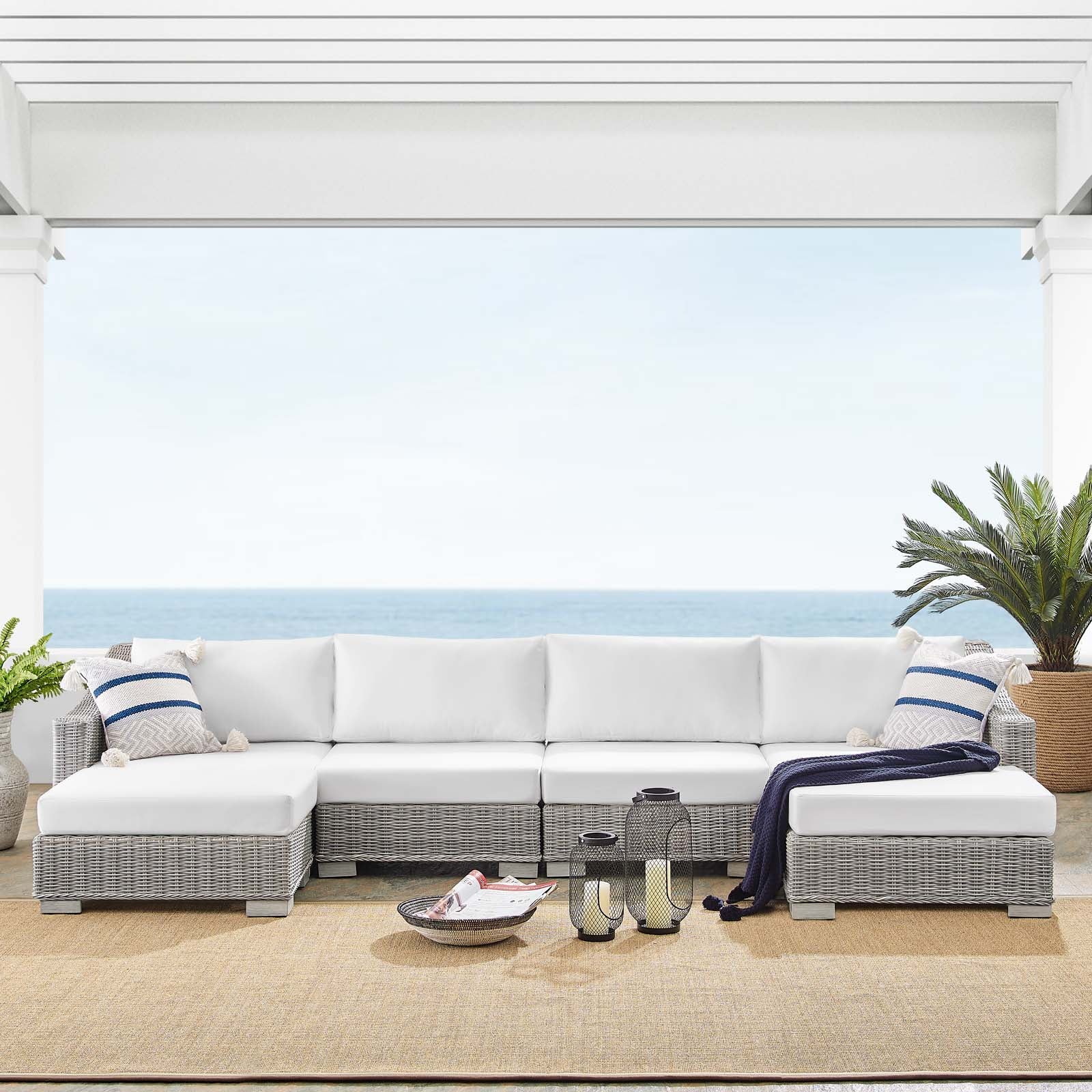Conway Sunbrella® Outdoor Patio Wicker Rattan 6-Piece Furniture Set - East Shore Modern Home Furnishings