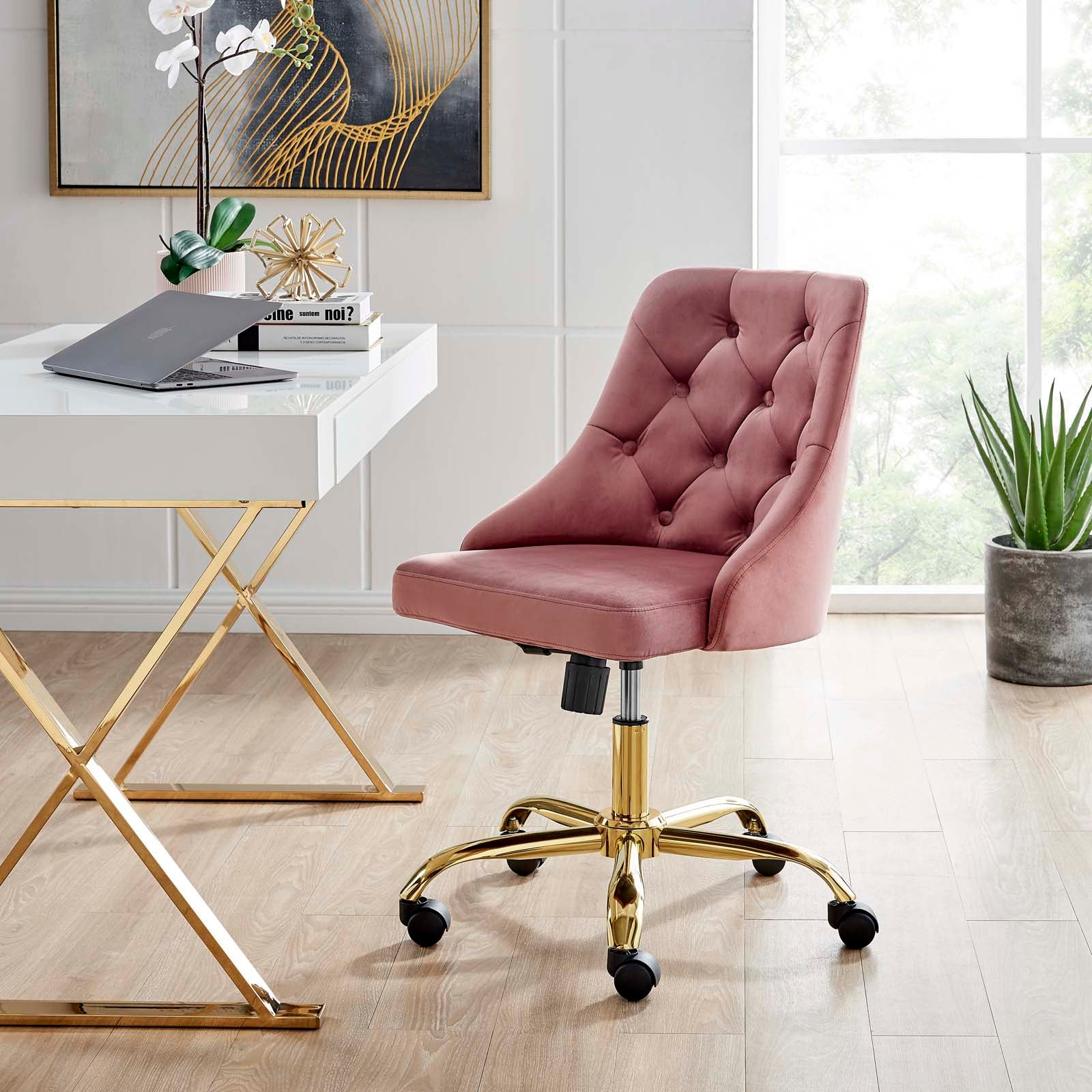 Distinct Tufted Swivel Performance Velvet Office Chair - East Shore Modern Home Furnishings