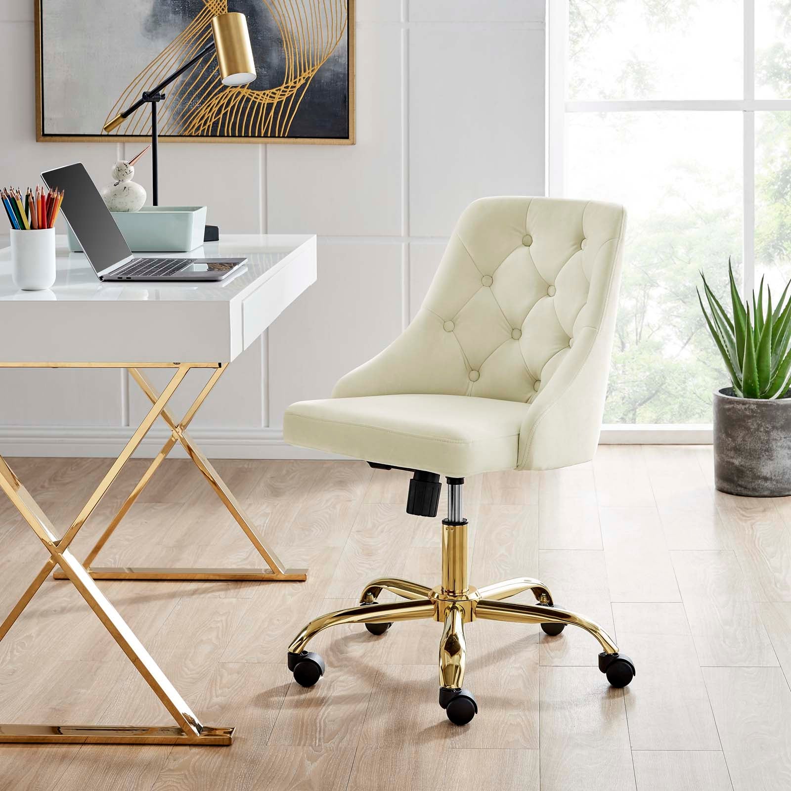 Distinct Tufted Swivel Performance Velvet Office Chair