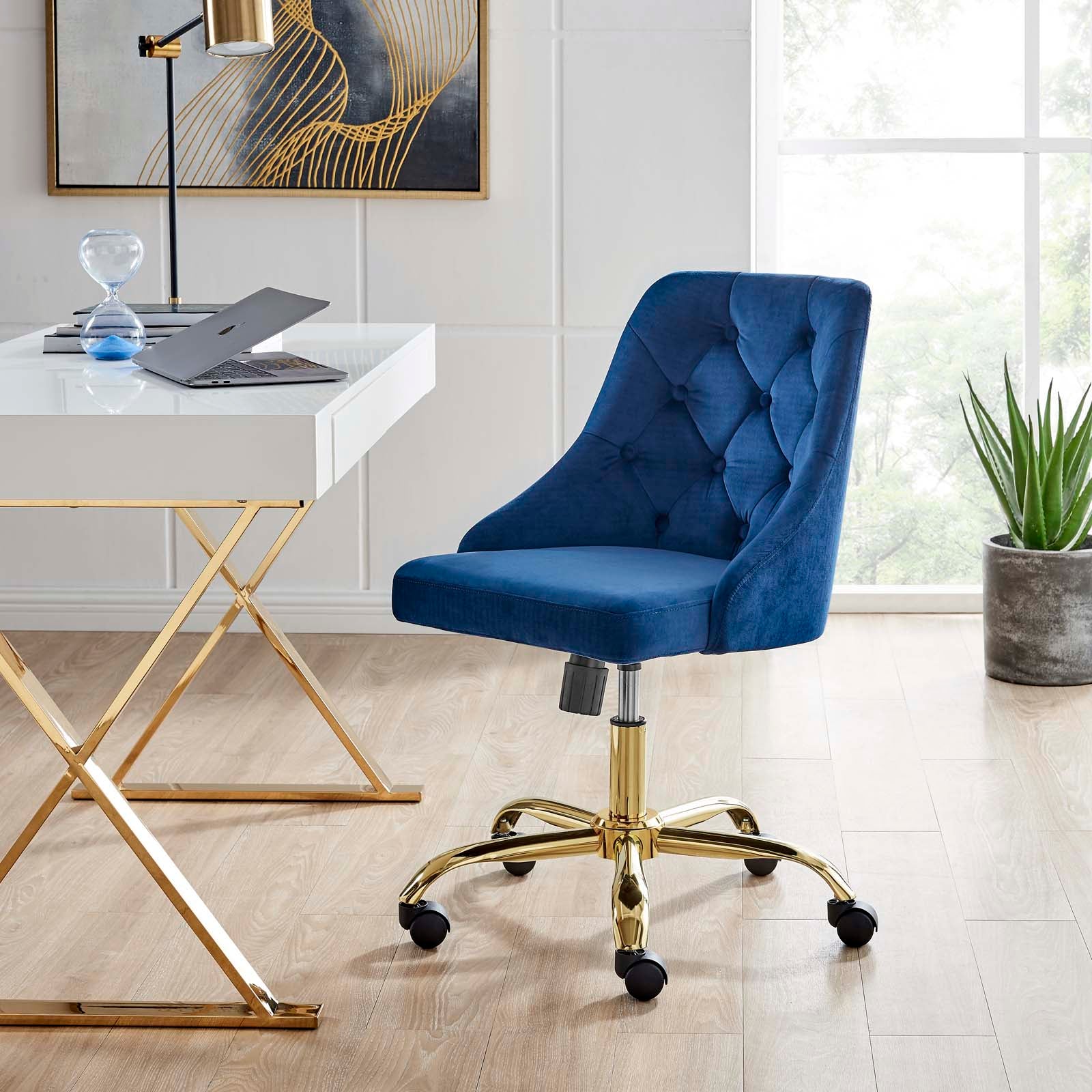 Distinct Tufted Swivel Performance Velvet Office Chair