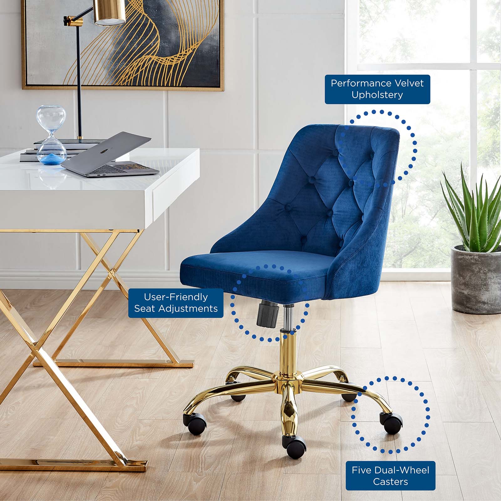 Distinct Tufted Swivel Performance Velvet Office Chair