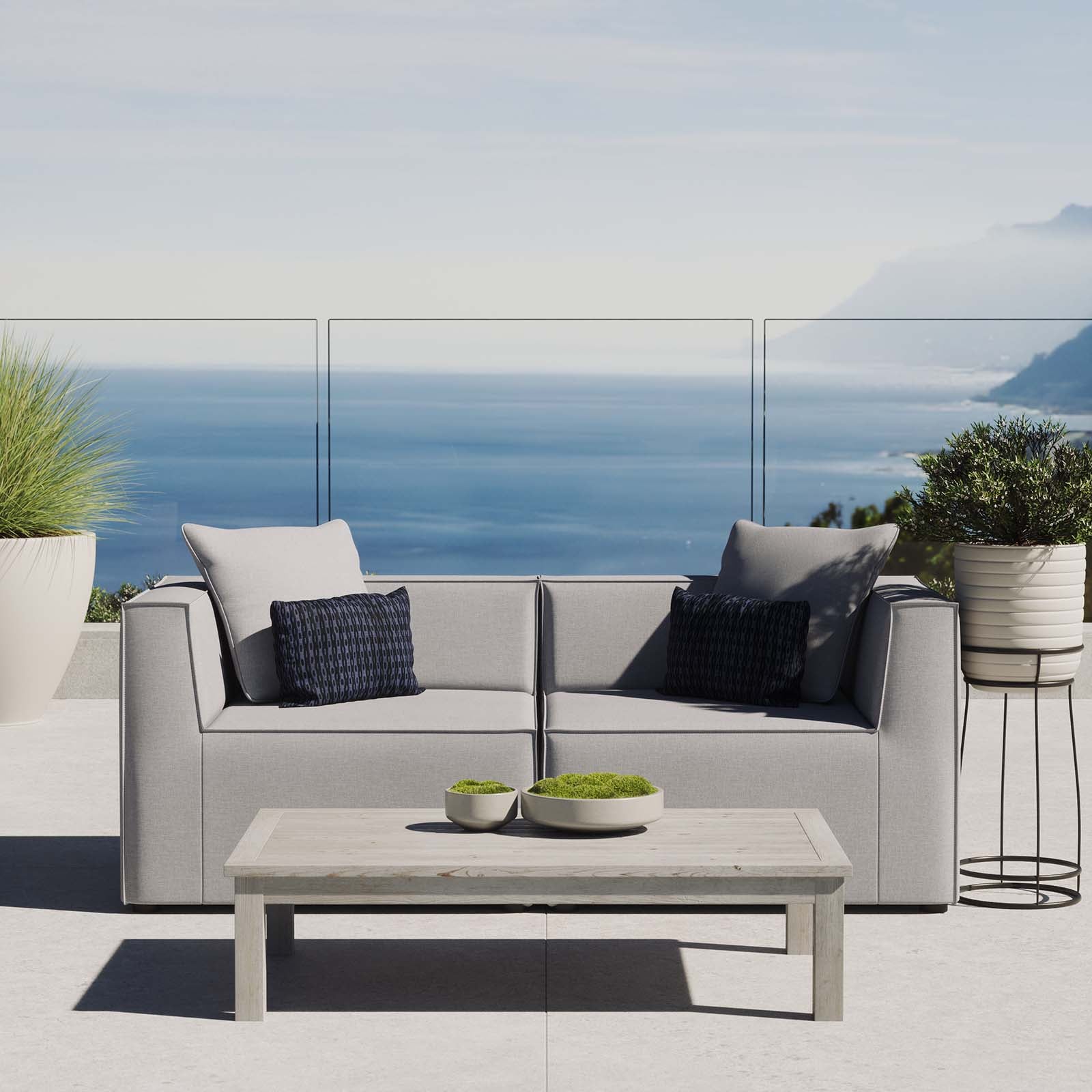 Saybrook Outdoor Patio Upholstered 2-Piece Sectional Sofa Loveseat - East Shore Modern Home Furnishings
