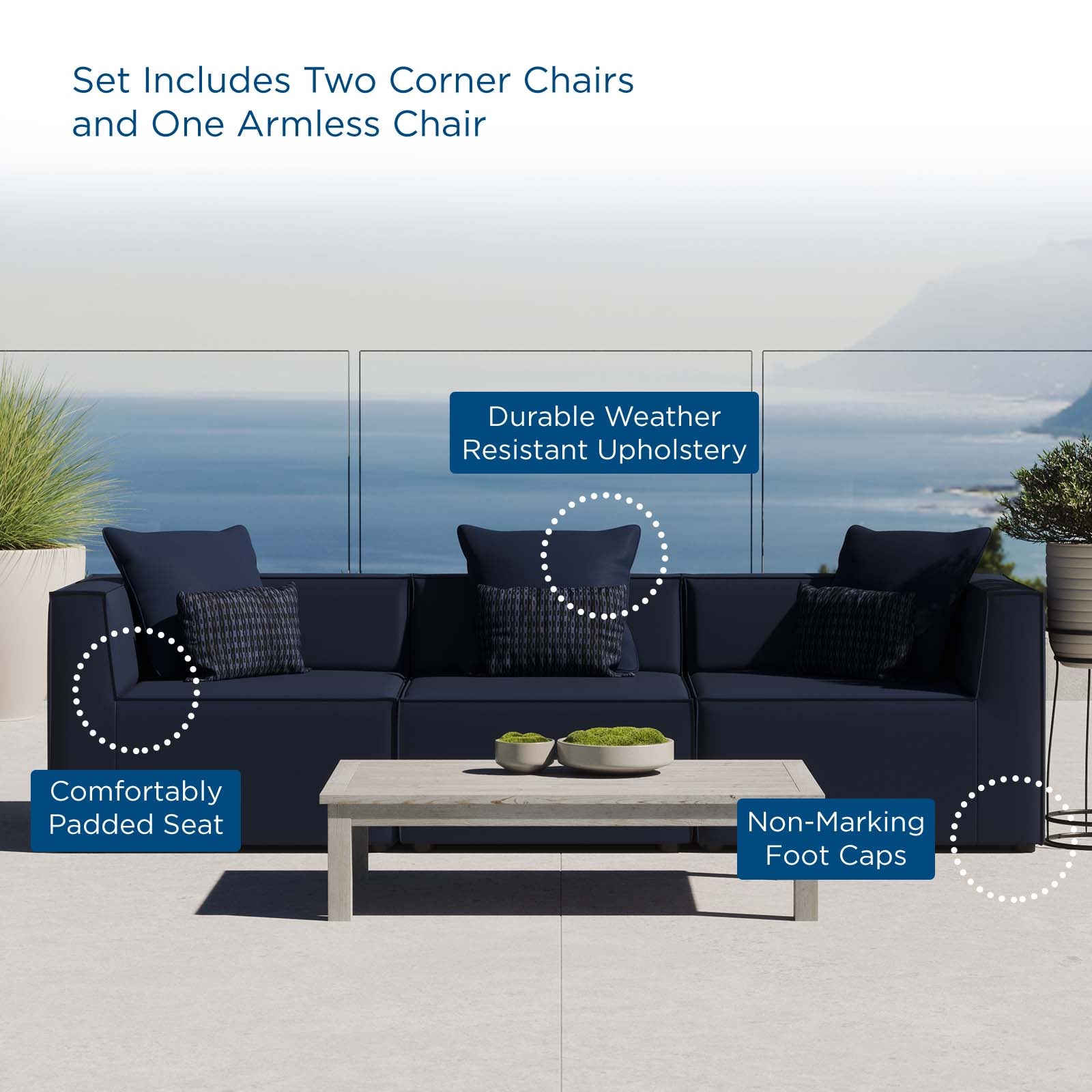 Saybrook Outdoor Patio Upholstered 3-Piece Sectional Sofa - East Shore Modern Home Furnishings