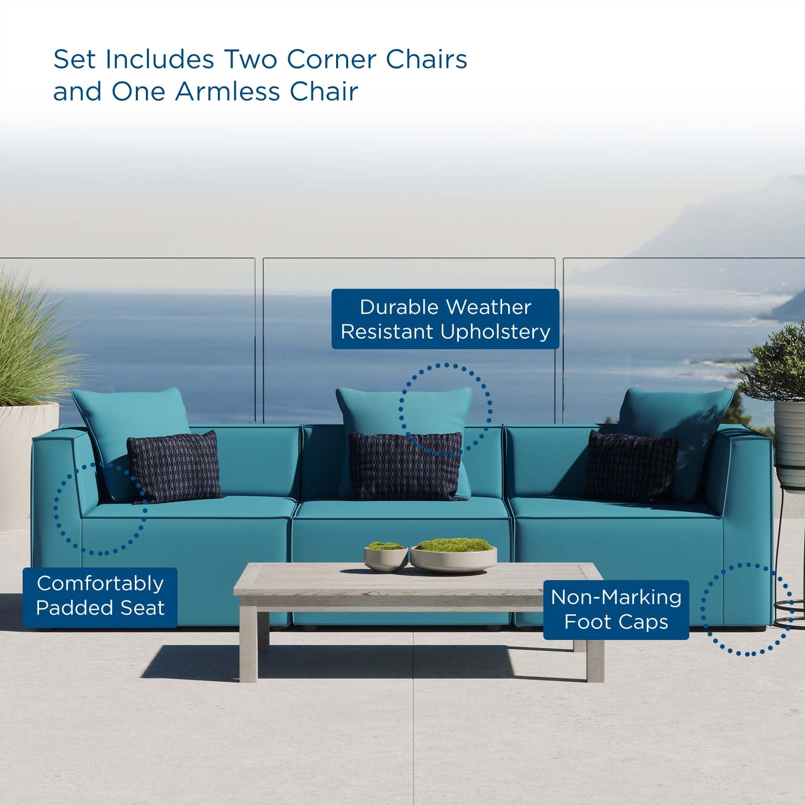 Saybrook Outdoor Patio Upholstered 3-Piece Sectional Sofa
