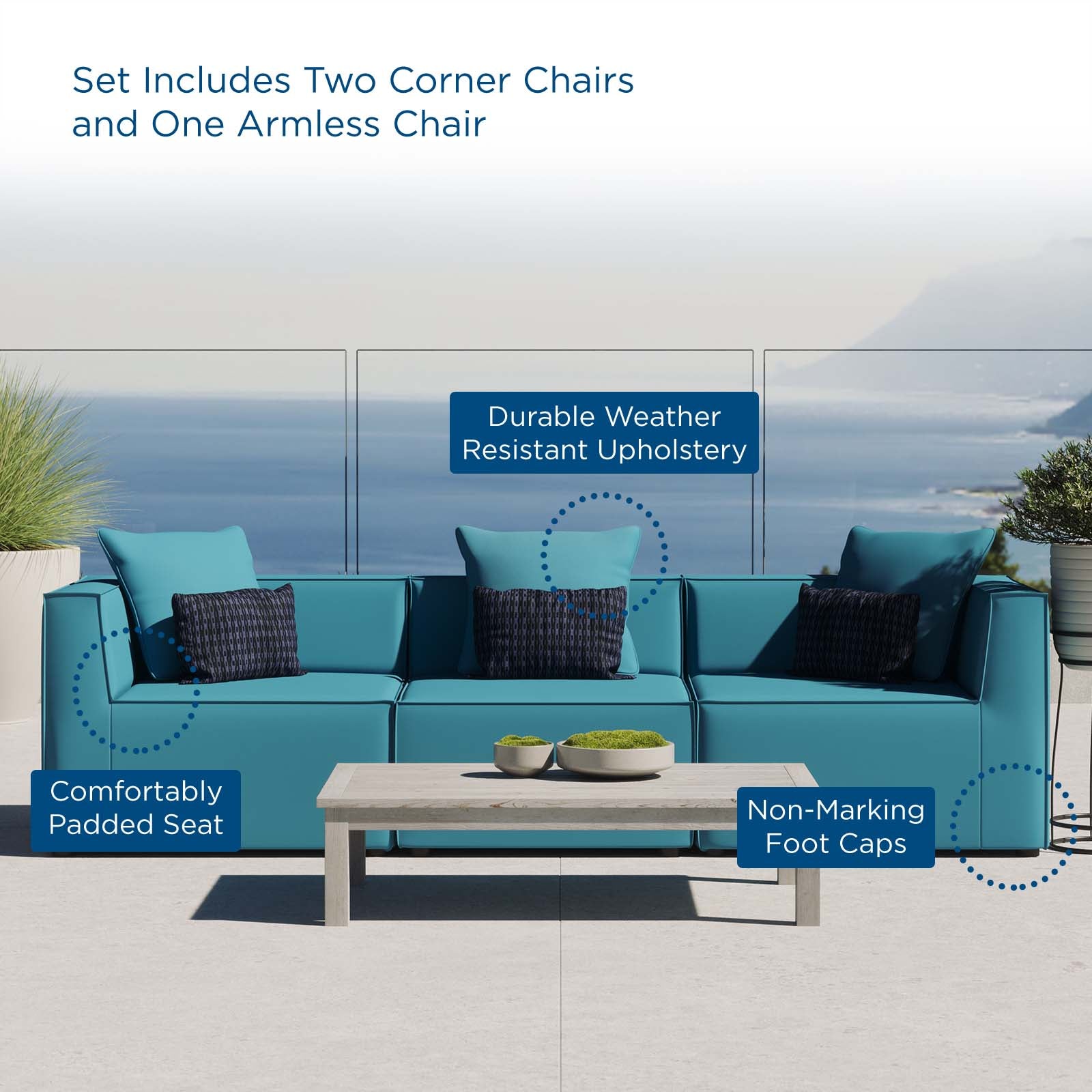 Saybrook Outdoor Patio Upholstered 3-Piece Sectional Sofa - East Shore Modern Home Furnishings