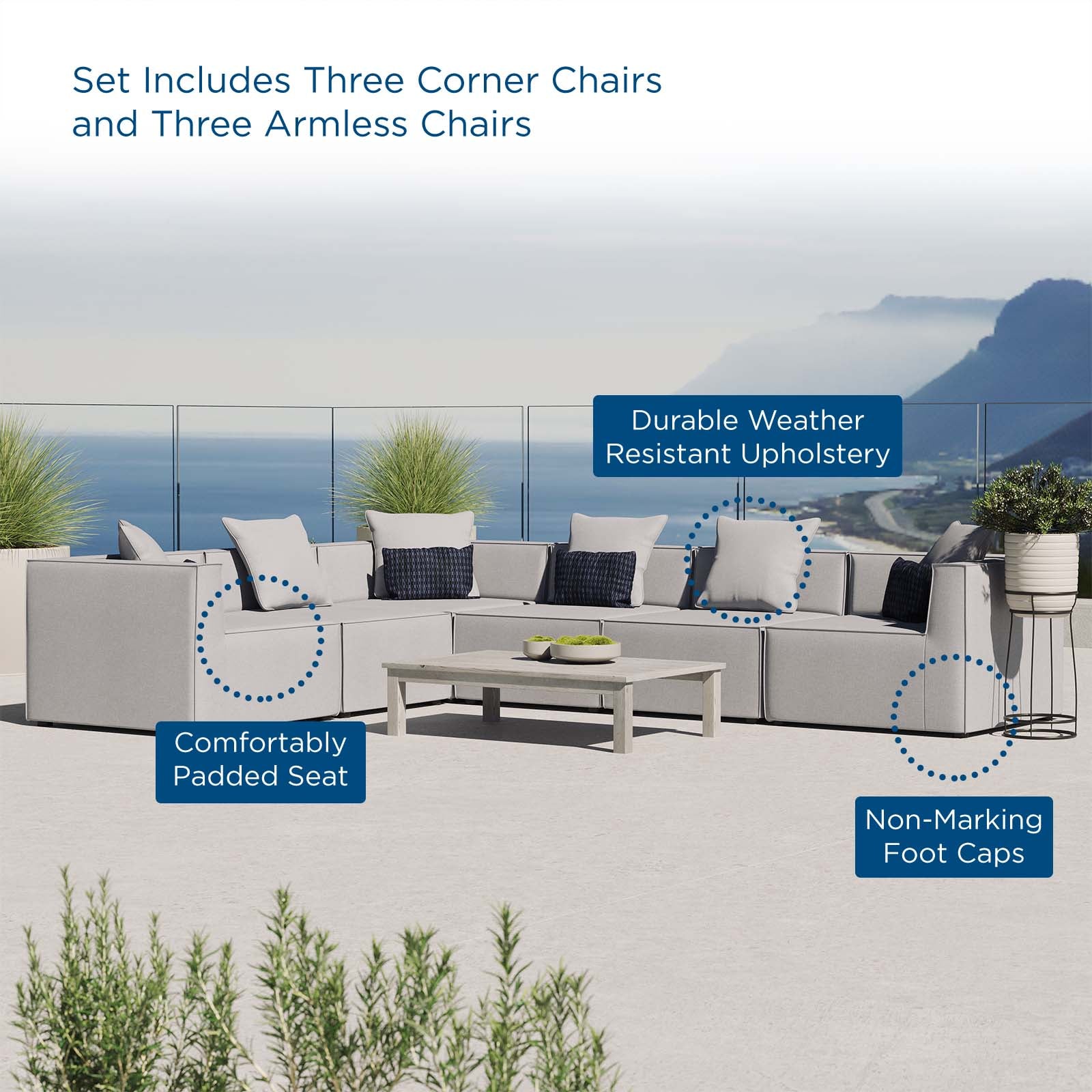 Saybrook Outdoor Patio Upholstered 6-Piece Sectional Sofa - East Shore Modern Home Furnishings