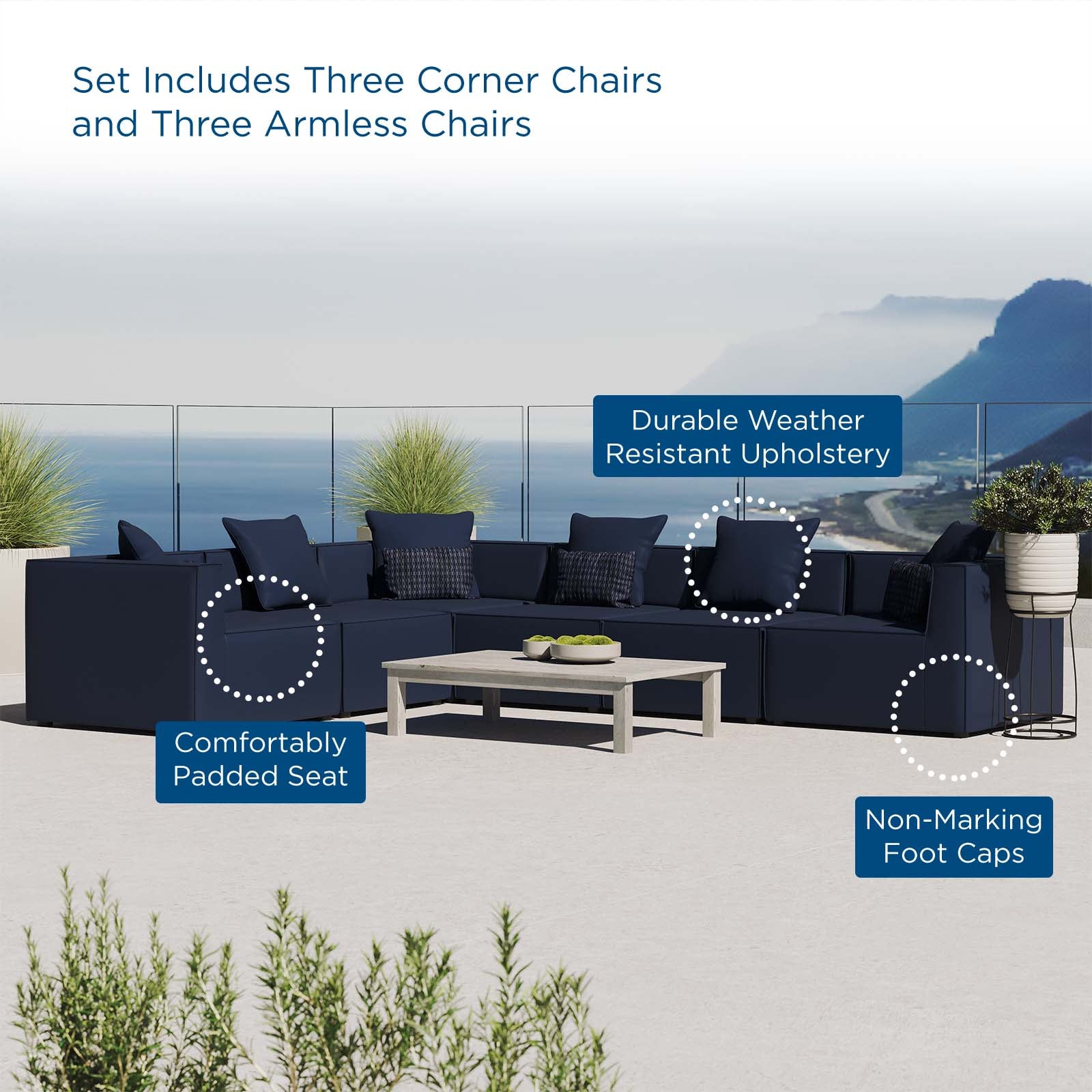 Saybrook Outdoor Patio Upholstered 6-Piece Sectional Sofa - East Shore Modern Home Furnishings