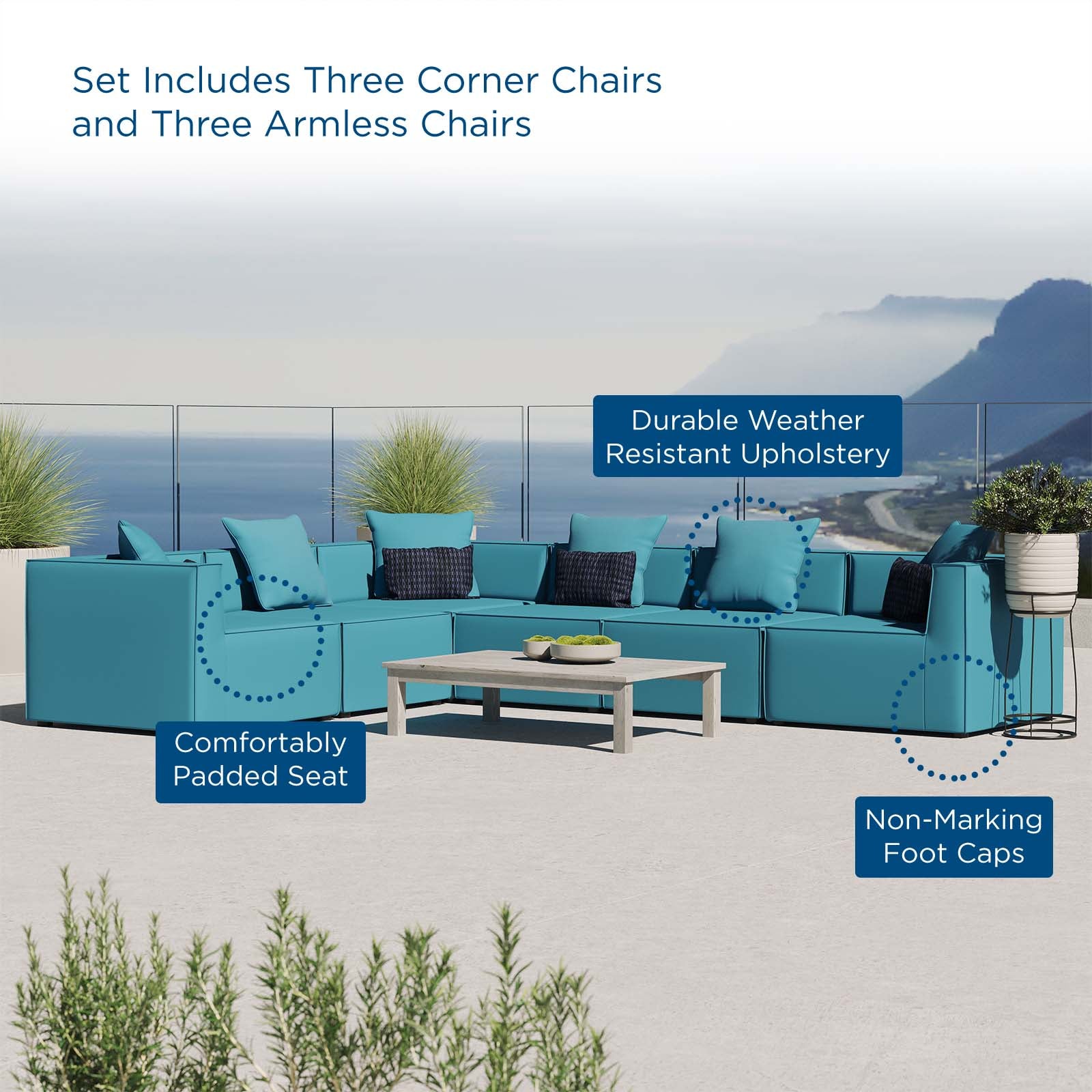 Saybrook Outdoor Patio Upholstered 6-Piece Sectional Sofa - East Shore Modern Home Furnishings