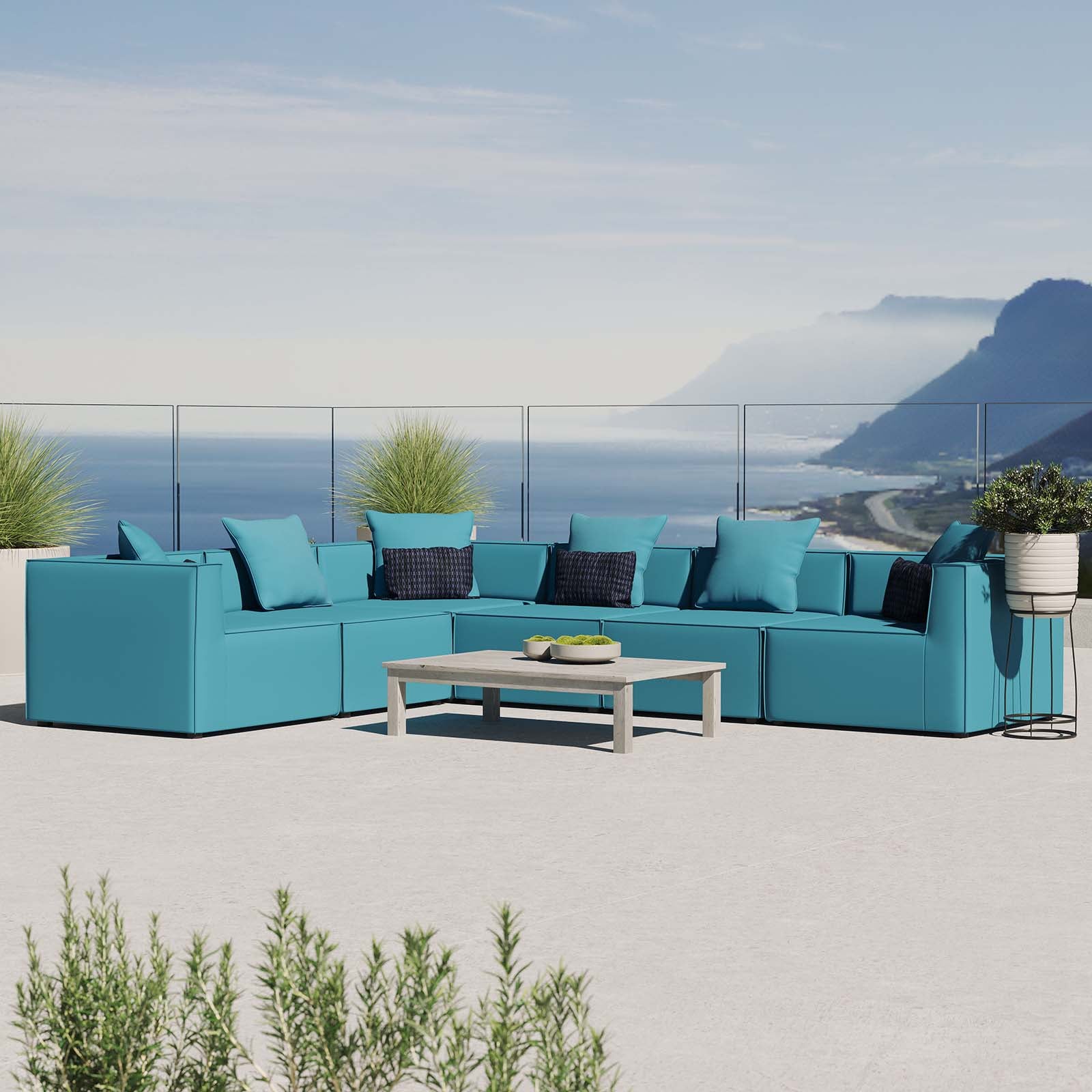 Saybrook Outdoor Patio Upholstered 6-Piece Sectional Sofa