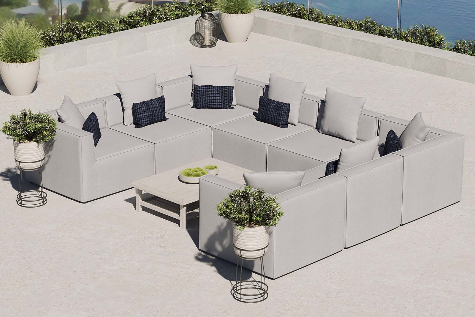 Saybrook Outdoor Patio Upholstered 8-Piece Sectional Sofa - East Shore Modern Home Furnishings